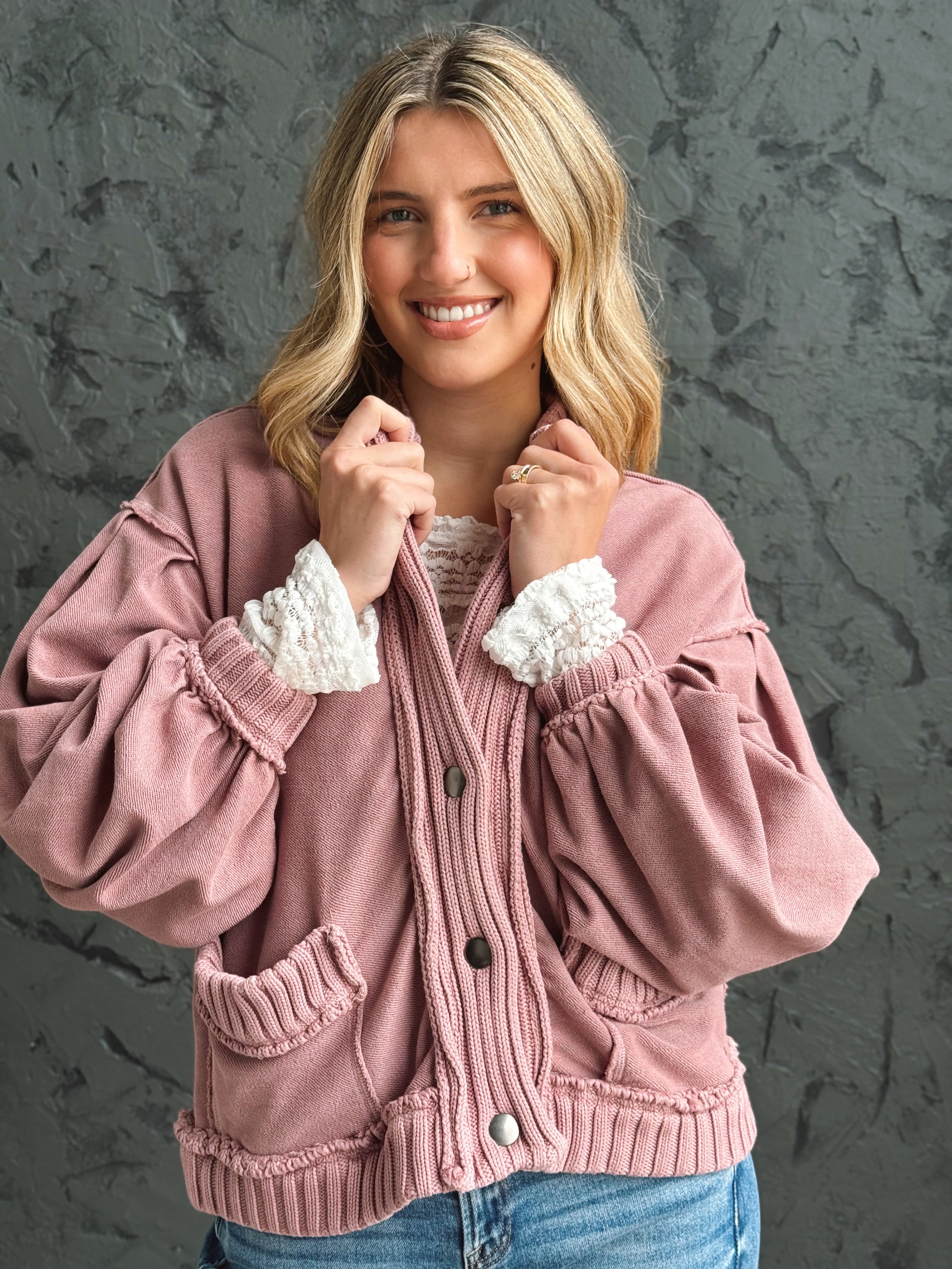 Daydream Cardigan - VINTAGE MAUVE - willows clothing JACKET