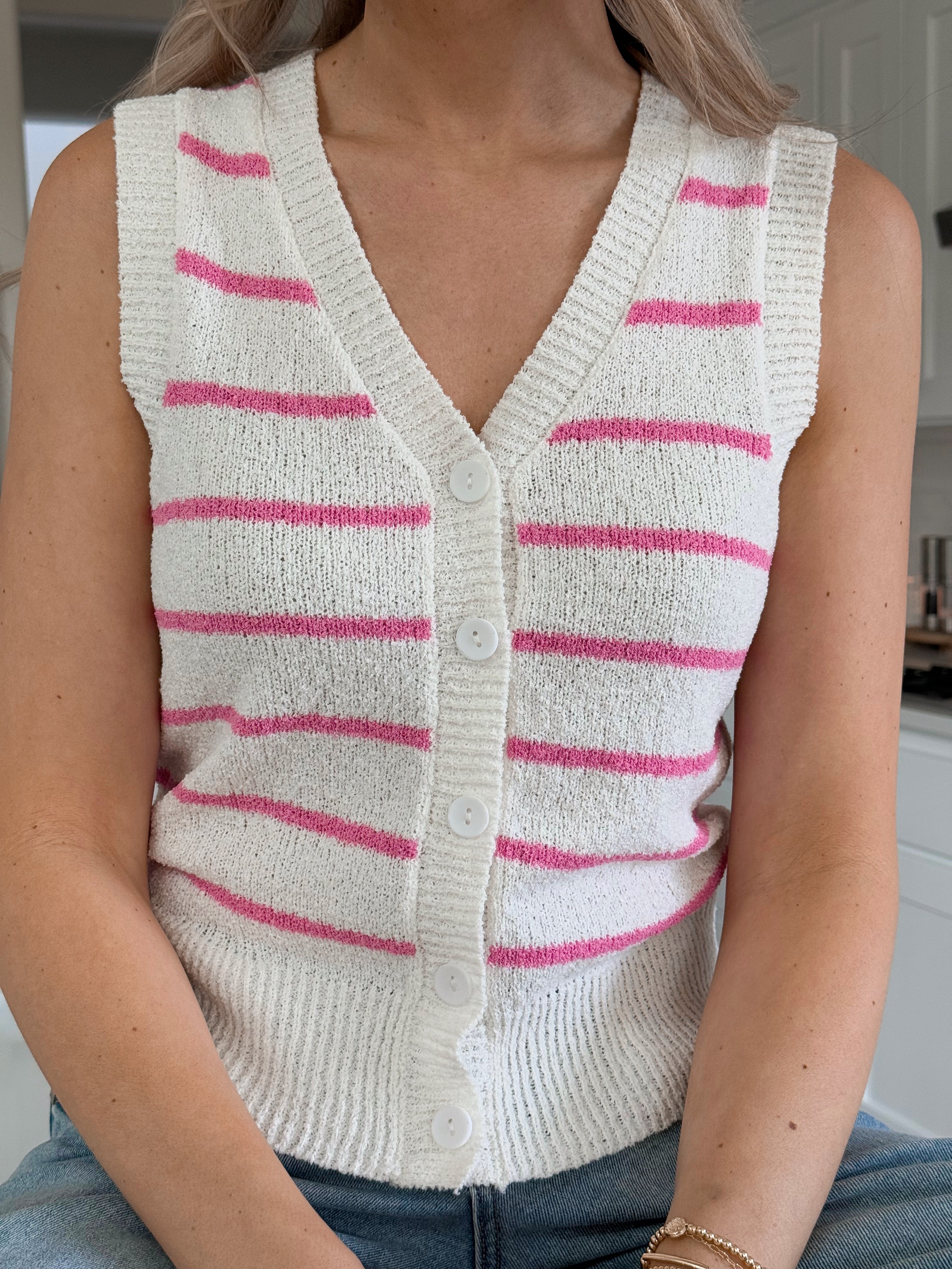 Delaney Sweater Vest - HOT PINK - willows clothing VEST