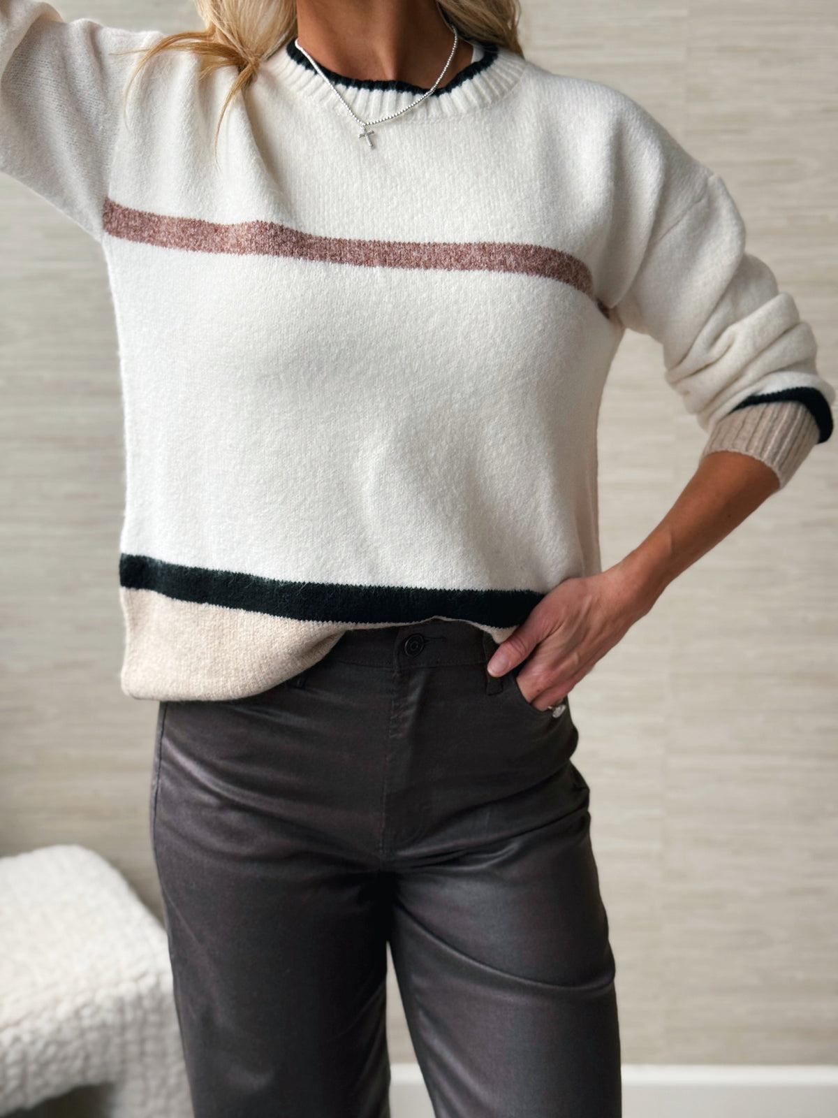 Desert Dusk Sweater - CREAM/BROWN/BLACK - willows clothing SWEATER