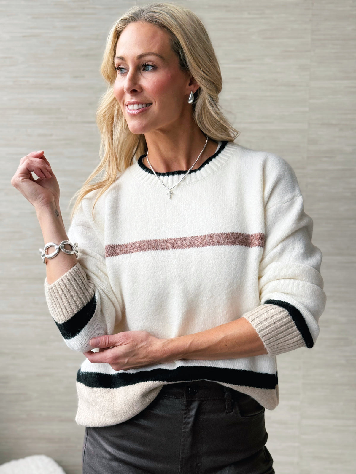 Desert Dusk Sweater - CREAM/BROWN/BLACK - willows clothing SWEATER