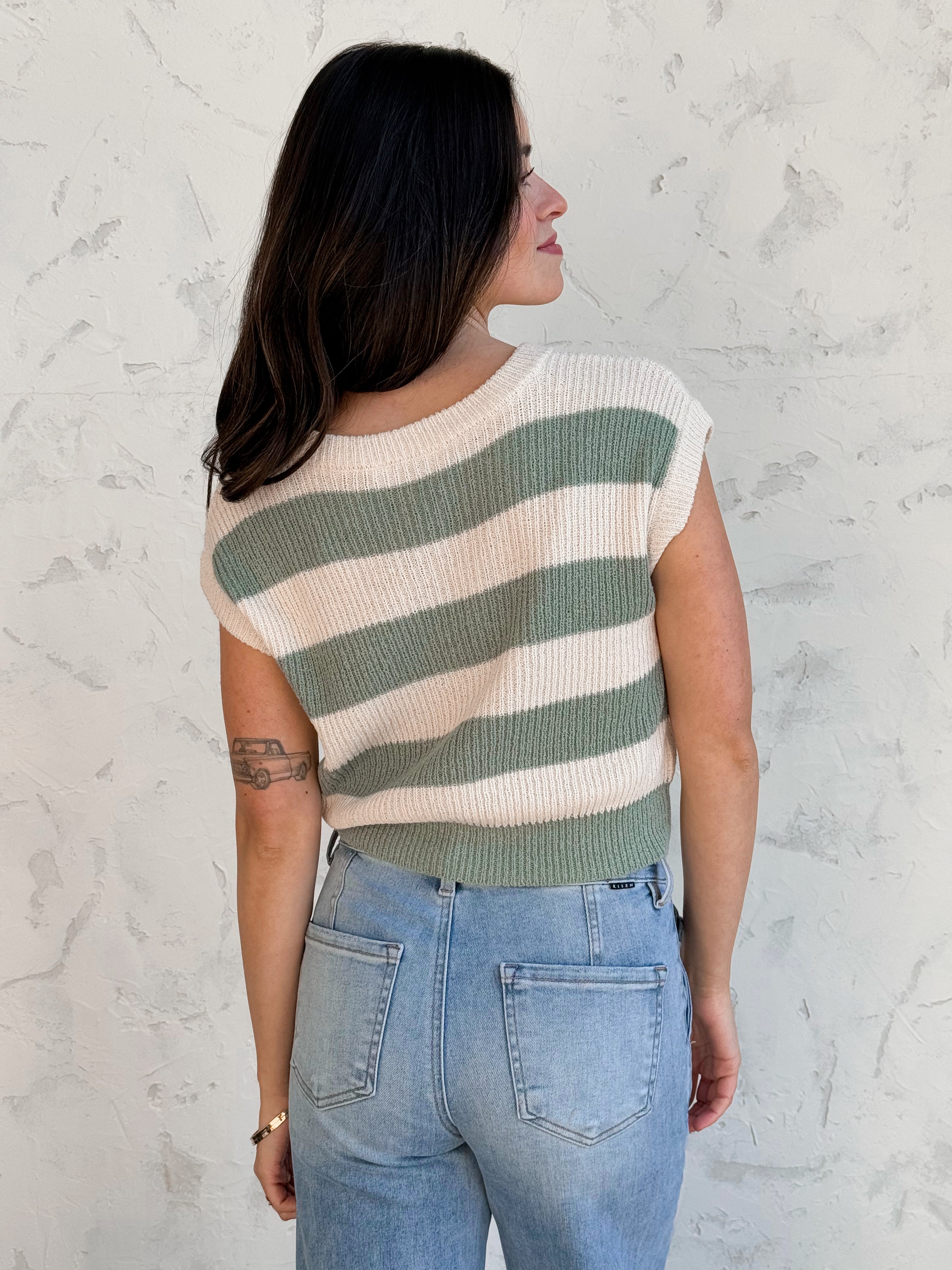 Donna Sweater Vest - SAGE GREEN/CREAM - willows clothing VEST