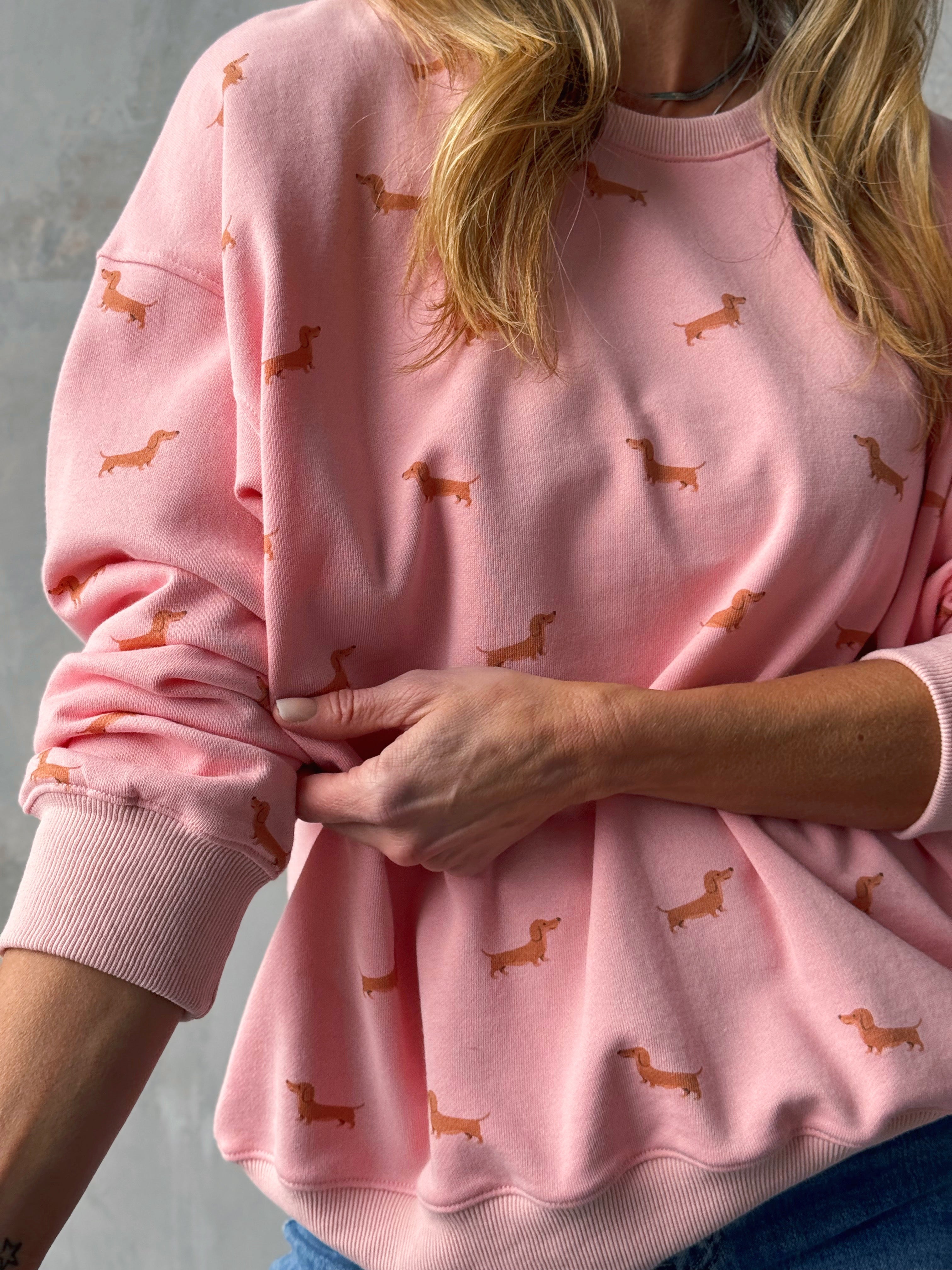 Doxie Sweatshirt - PINK - willows clothing SWEATSHIRT