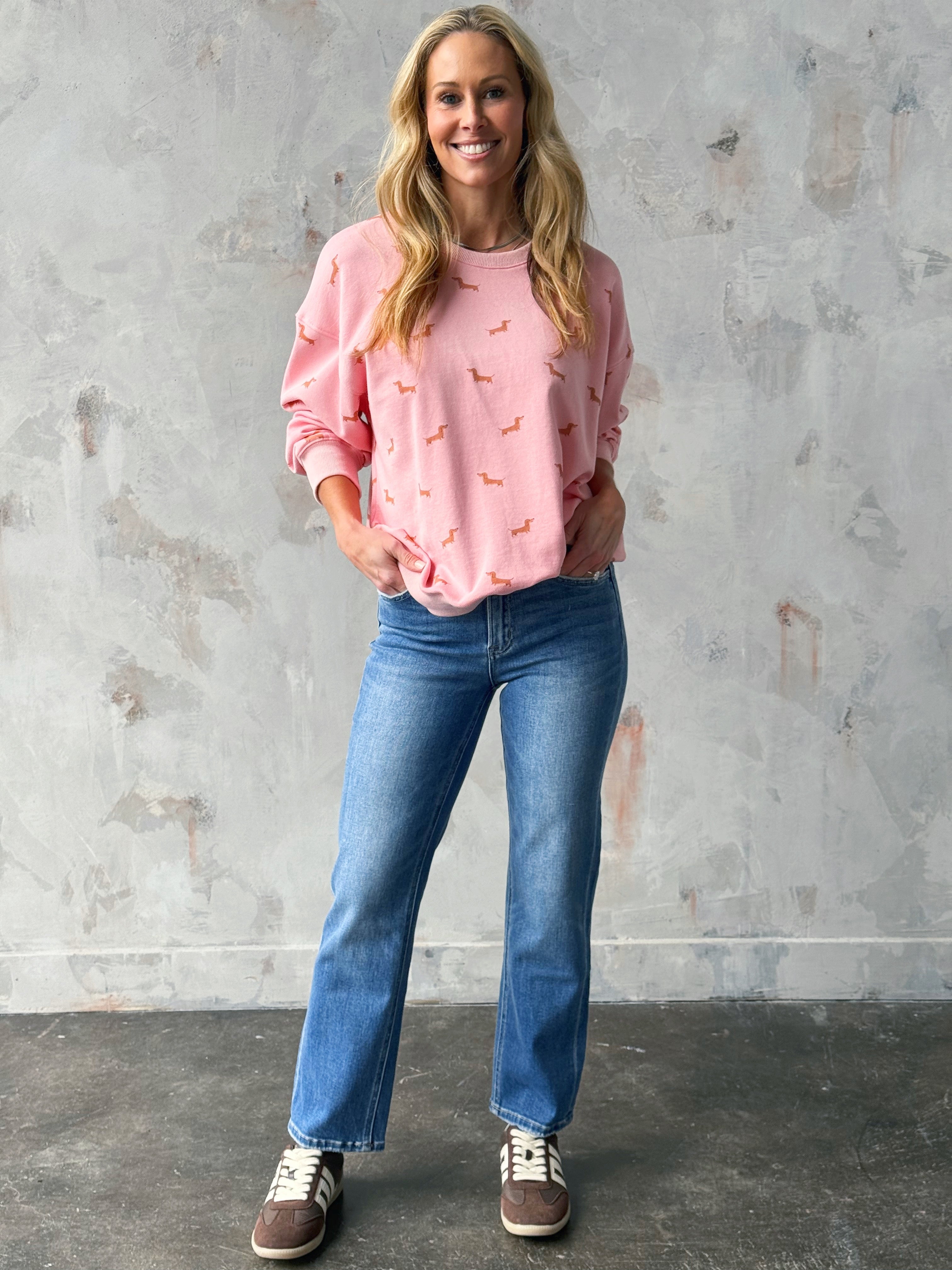 Doxie Sweatshirt - PINK - willows clothing SWEATSHIRT