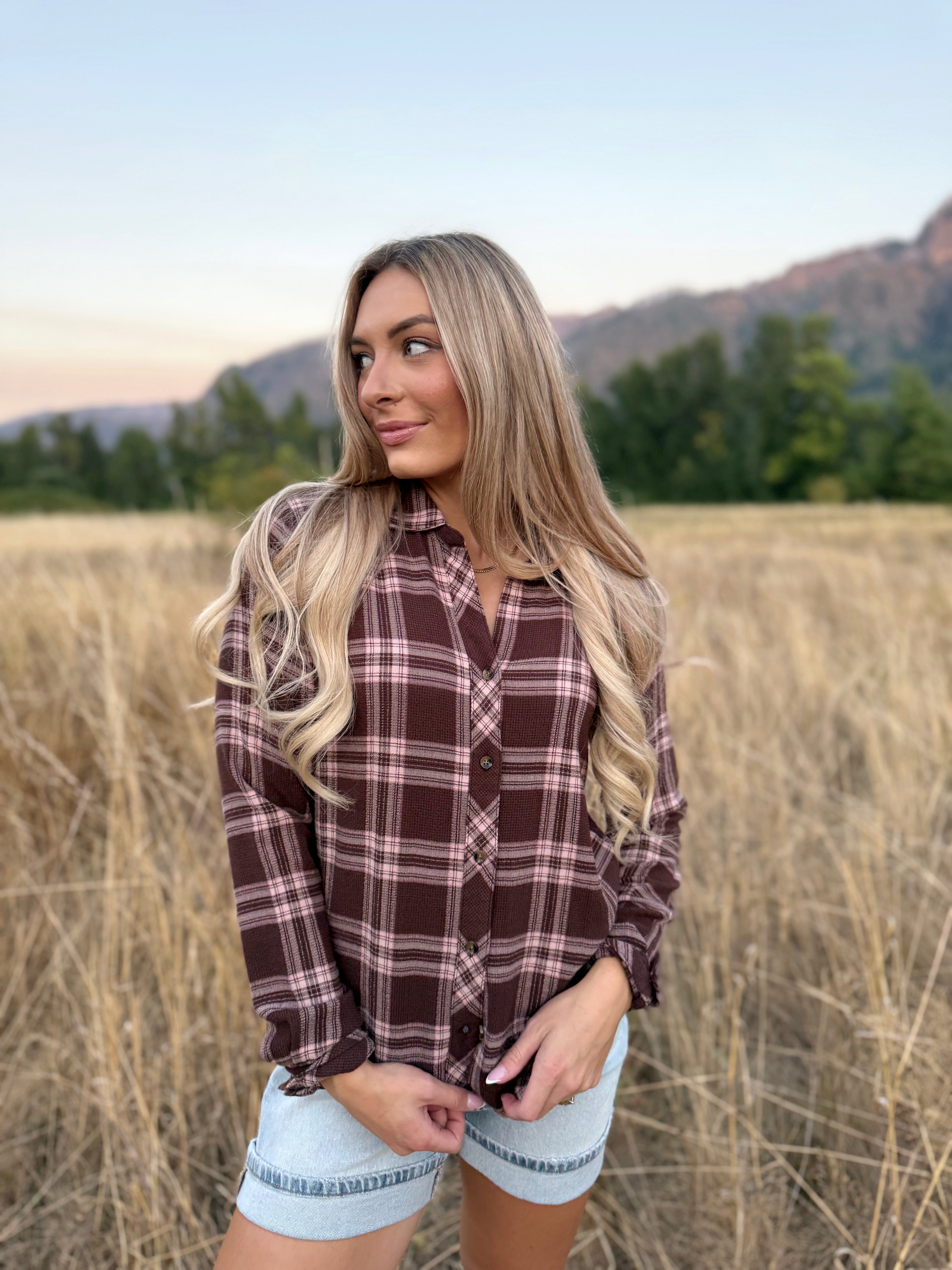 Dusty Rose Flannel - MAUVE ROSE PLAID - willows clothing L/S SHIRT