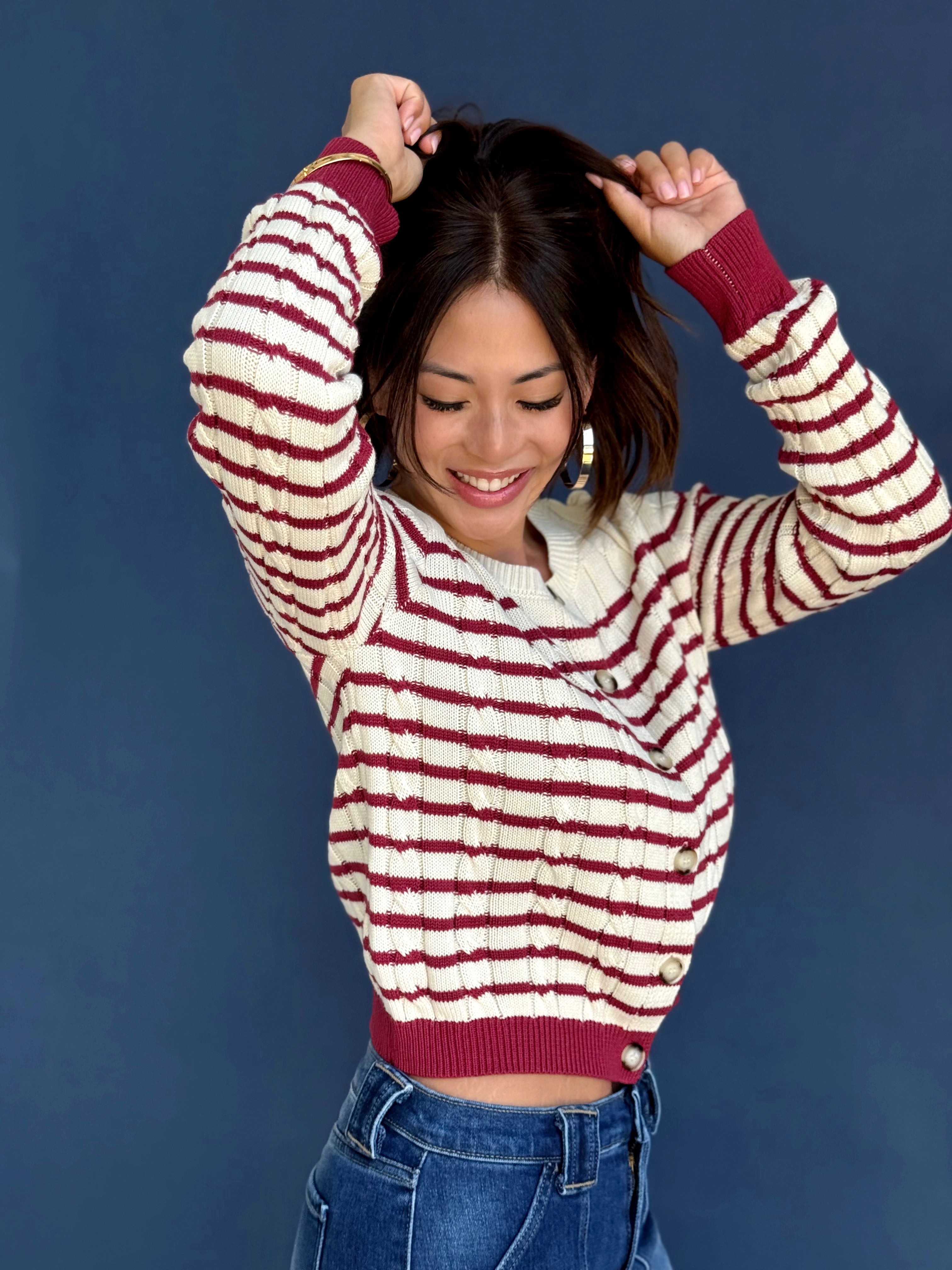 Easy A Cardigan - CREAM/BERRY - willows clothing Cardigan