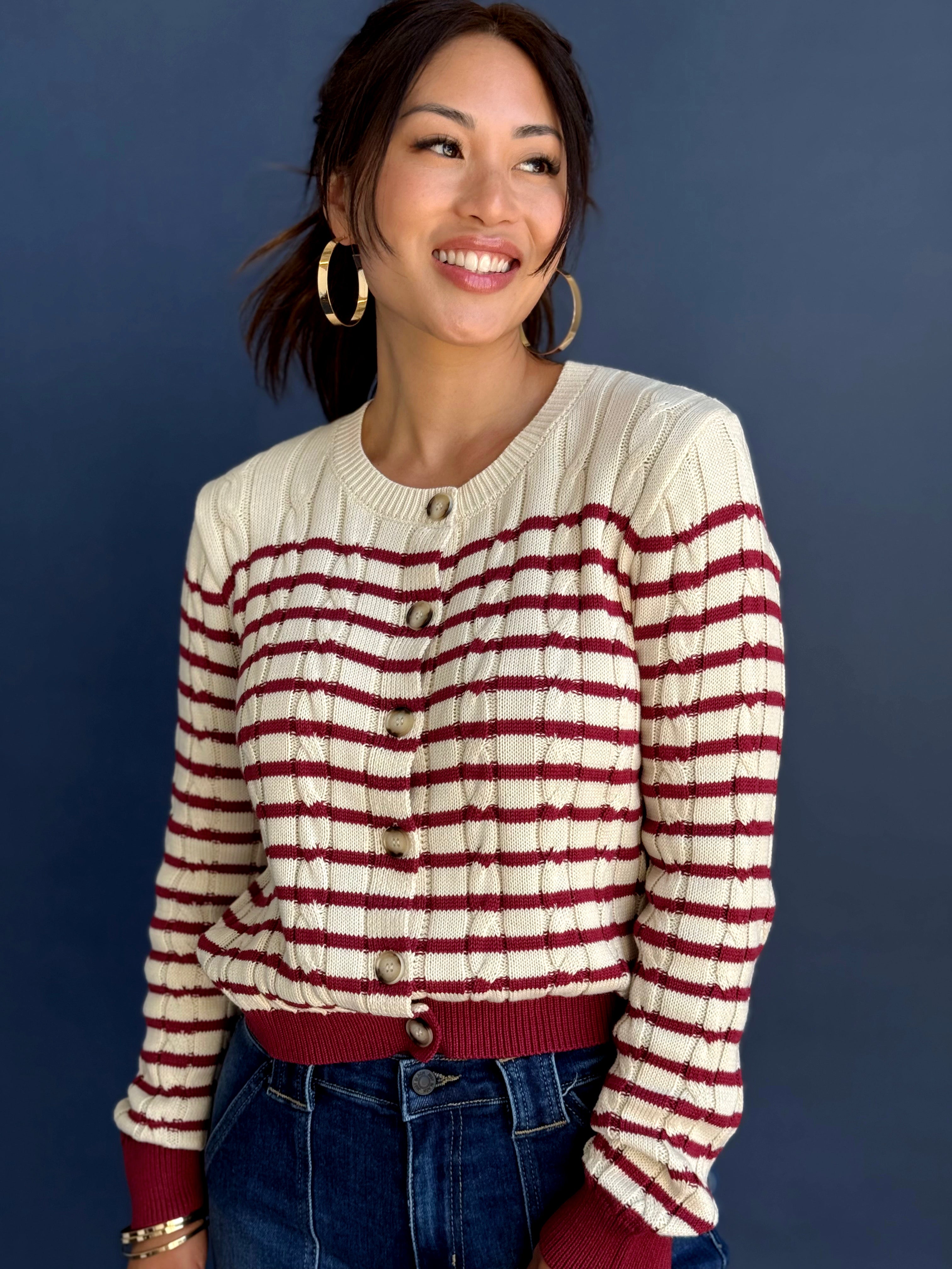 Easy A Cardigan - CREAM/BERRY - willows clothing Cardigan