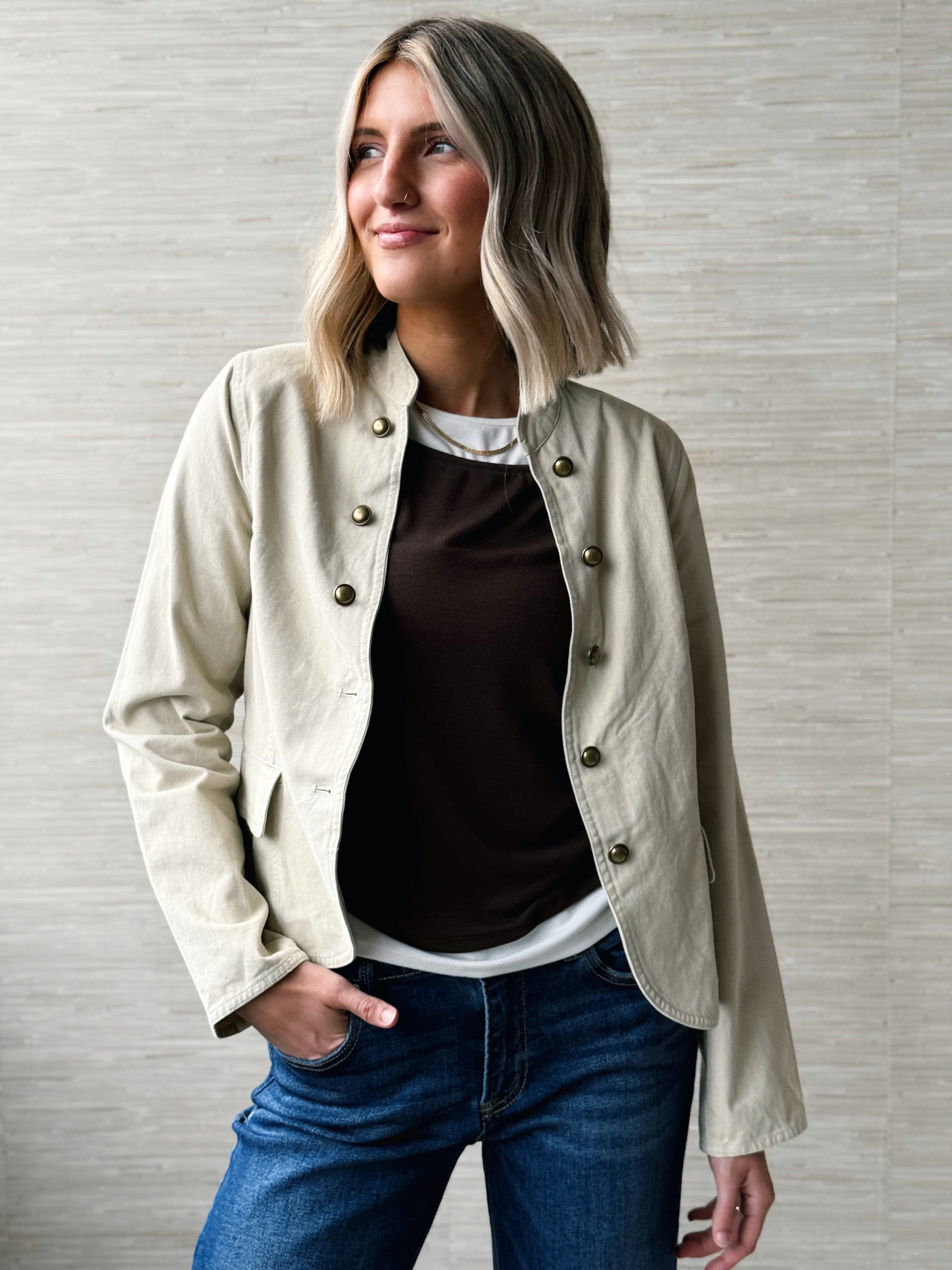 Eden Button Jacket - BEIGE - willows clothing JACKET