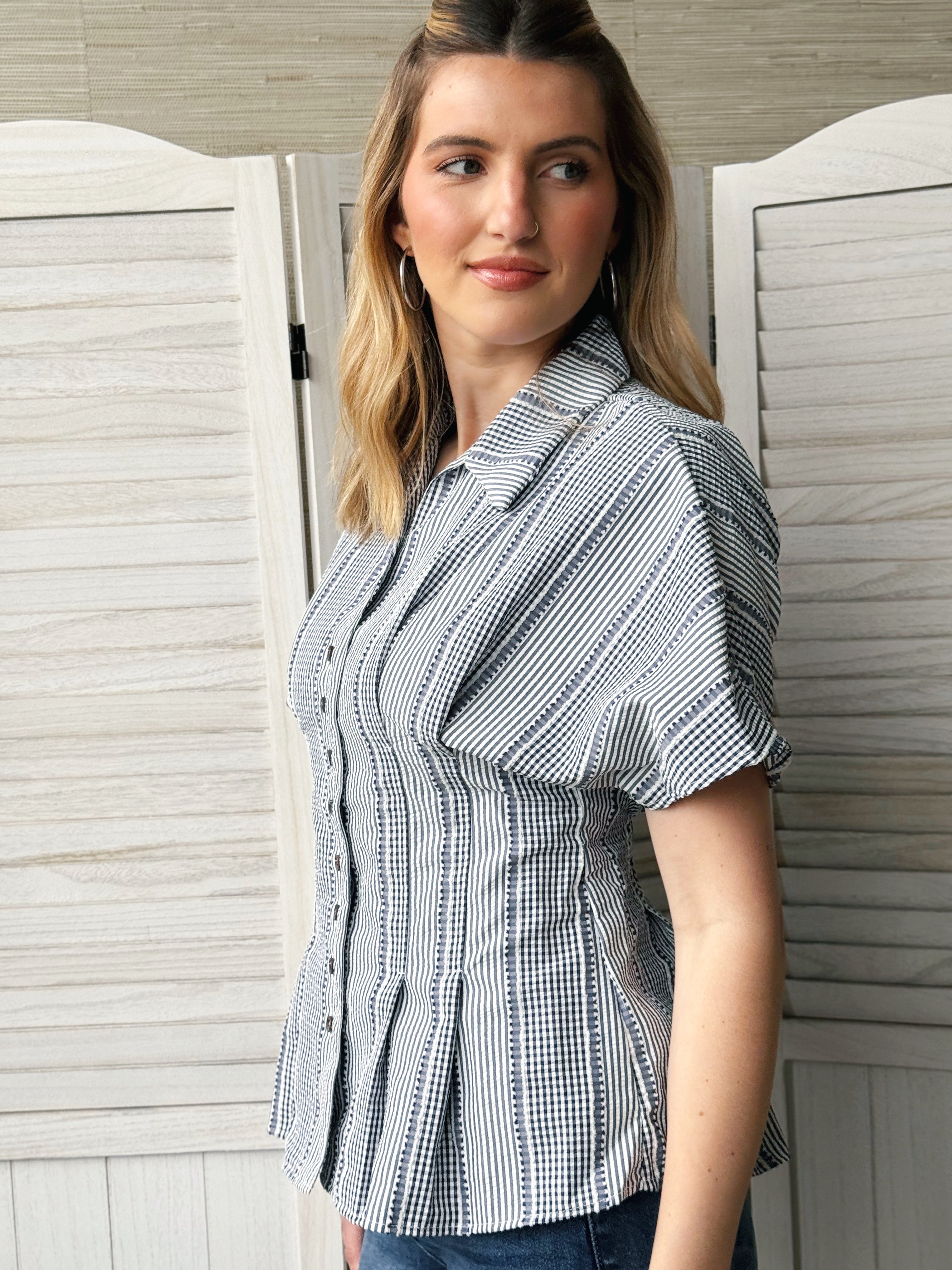 Eleanora Blouse - NAVY - willows clothing BLOUSE