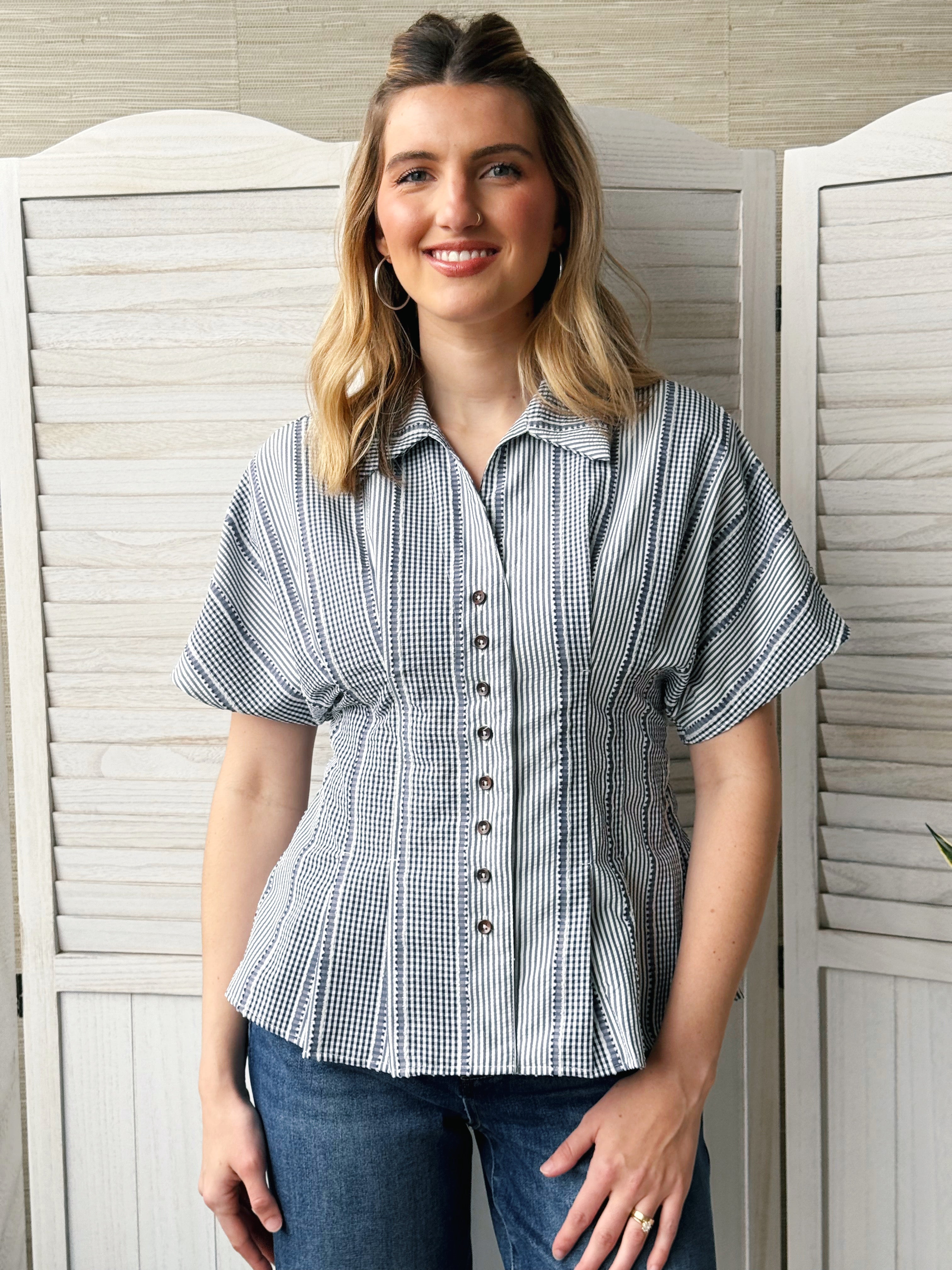 Eleanora Blouse - NAVY - willows clothing BLOUSE