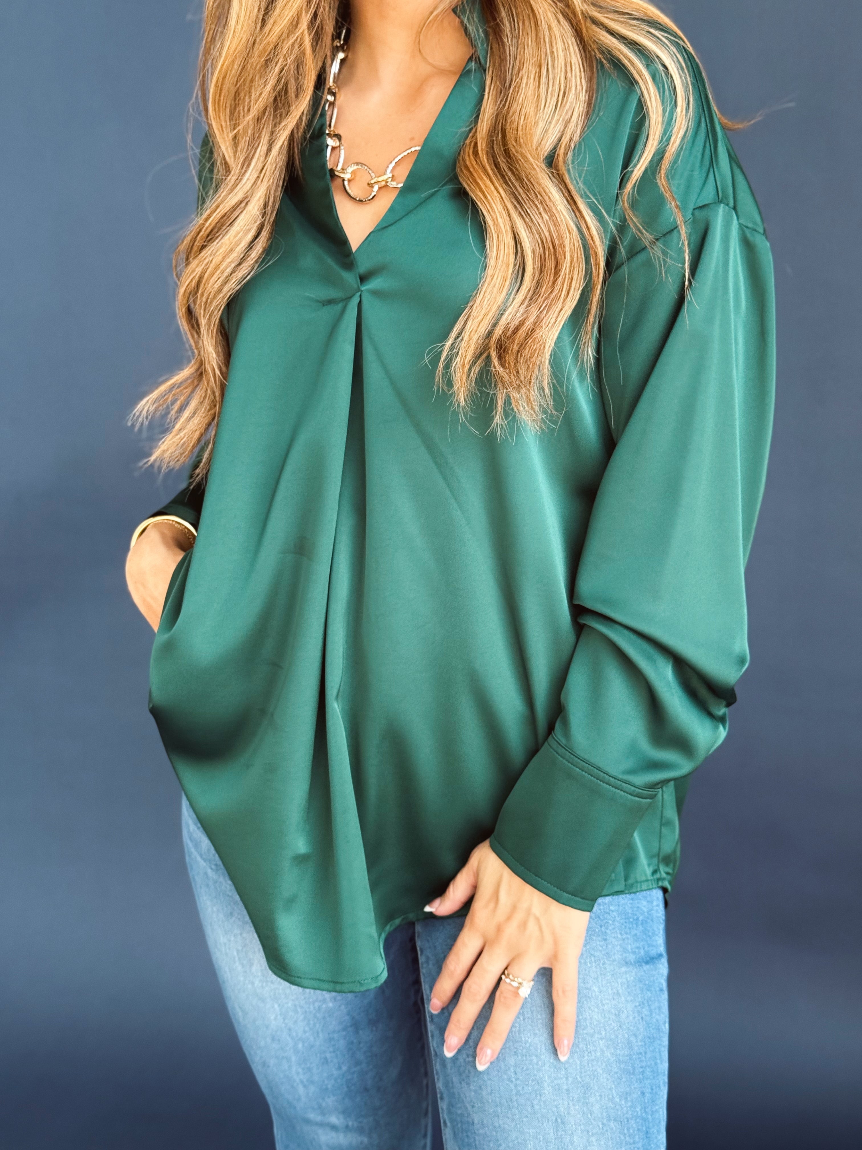 Elmwood Blouse - DARK GREEN - willows clothing BLOUSE