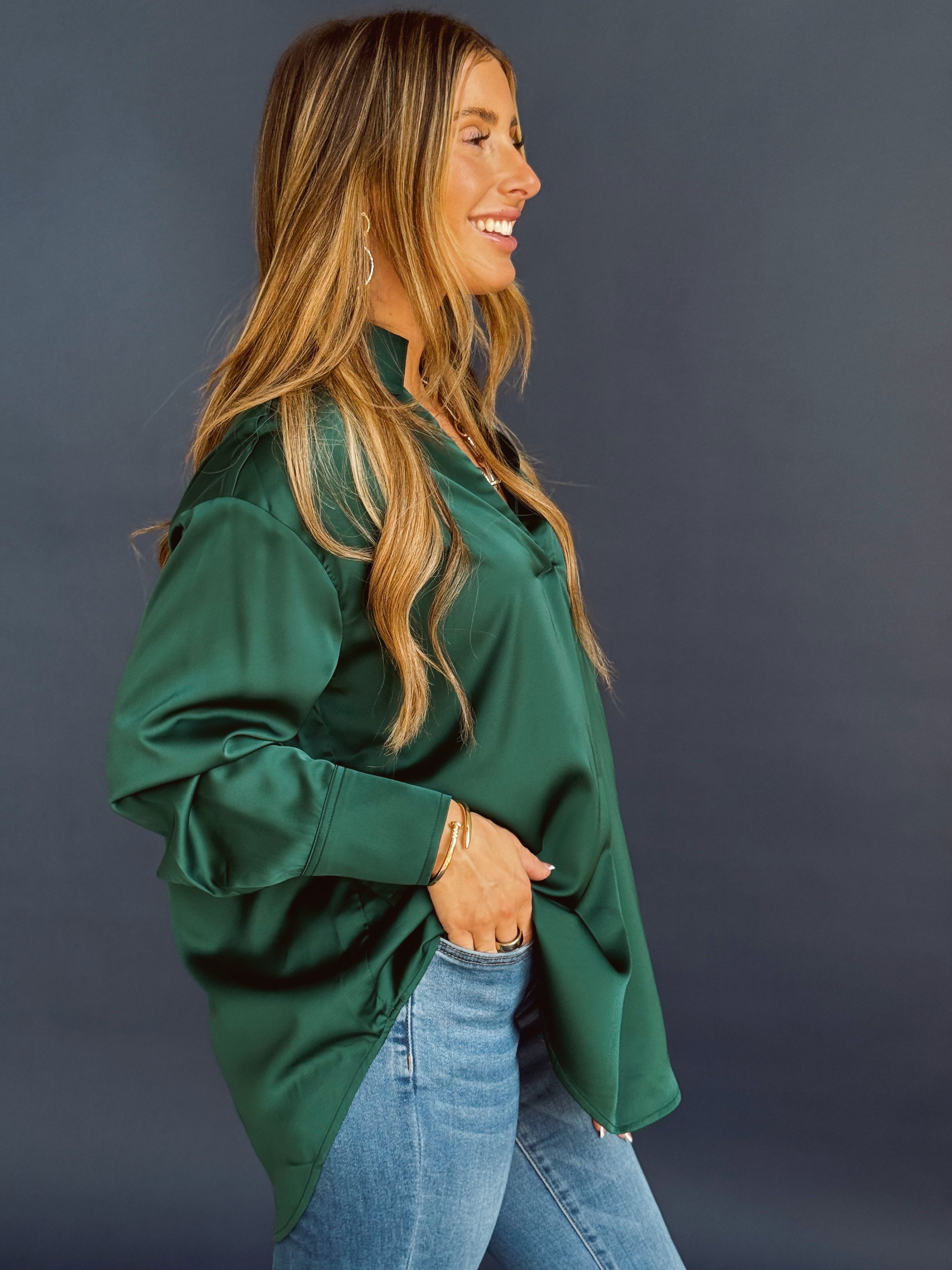 Elmwood Blouse - DARK GREEN - willows clothing BLOUSE