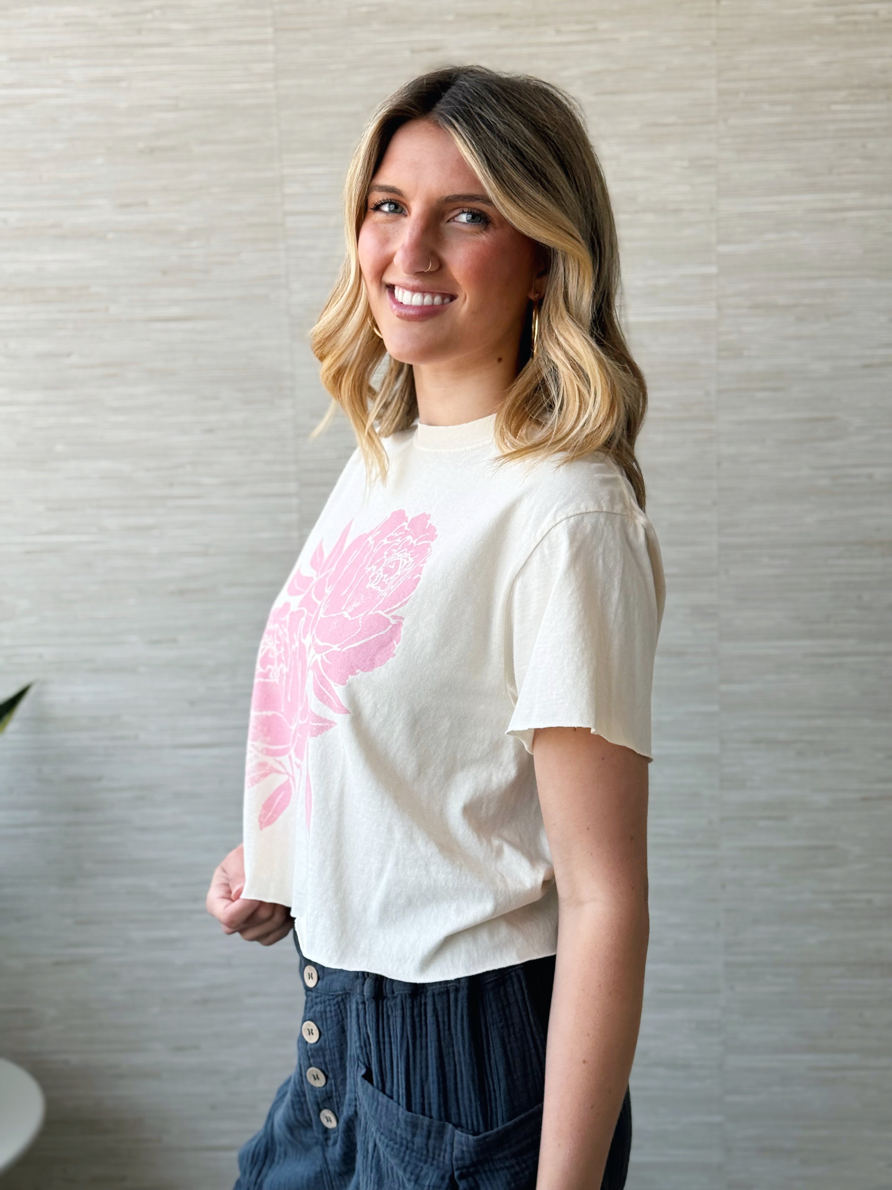 Elora Flower Top - IVORY - willows clothing S/S SHIRT