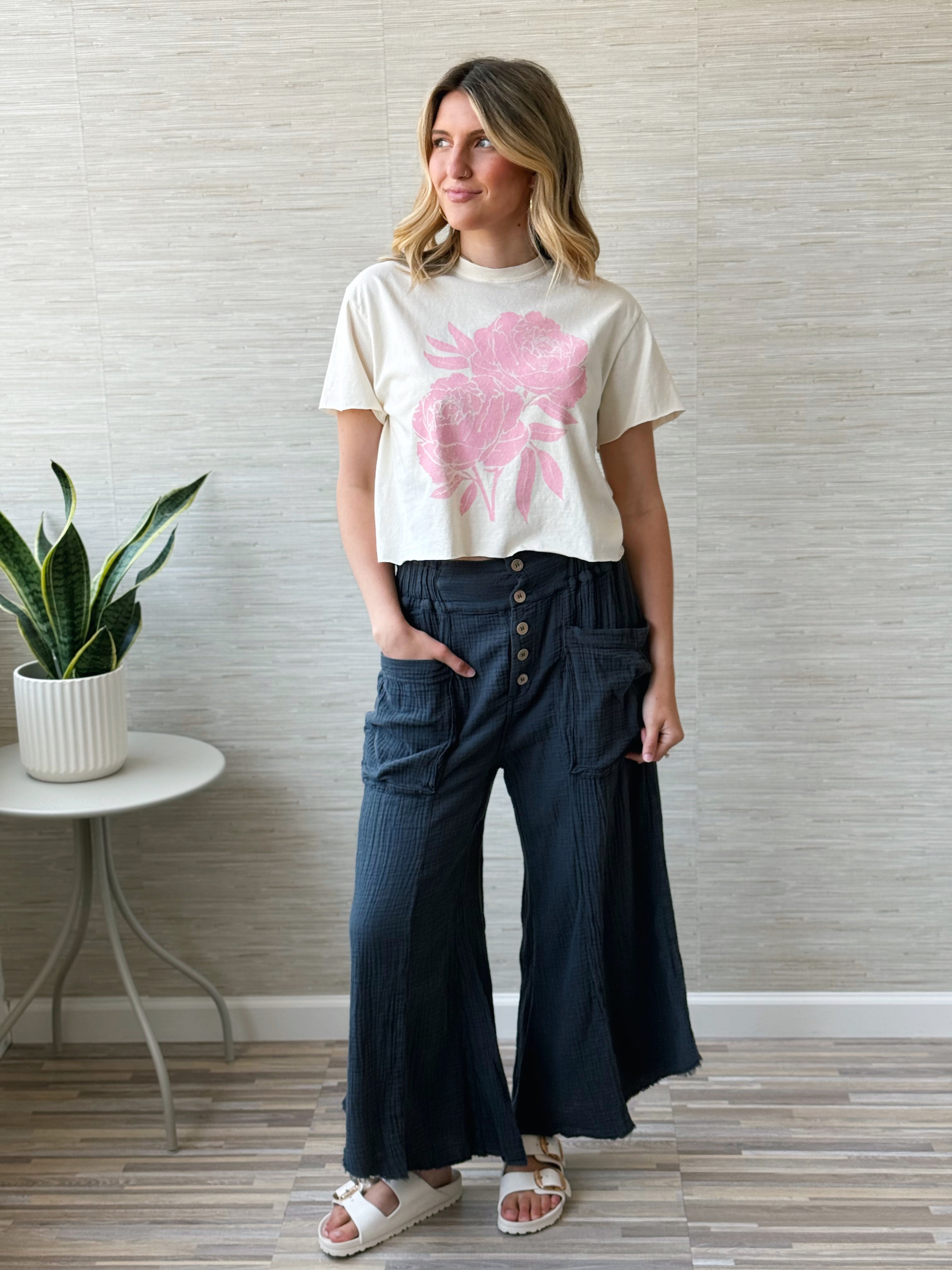 Elora Flower Top - IVORY - willows clothing S/S SHIRT