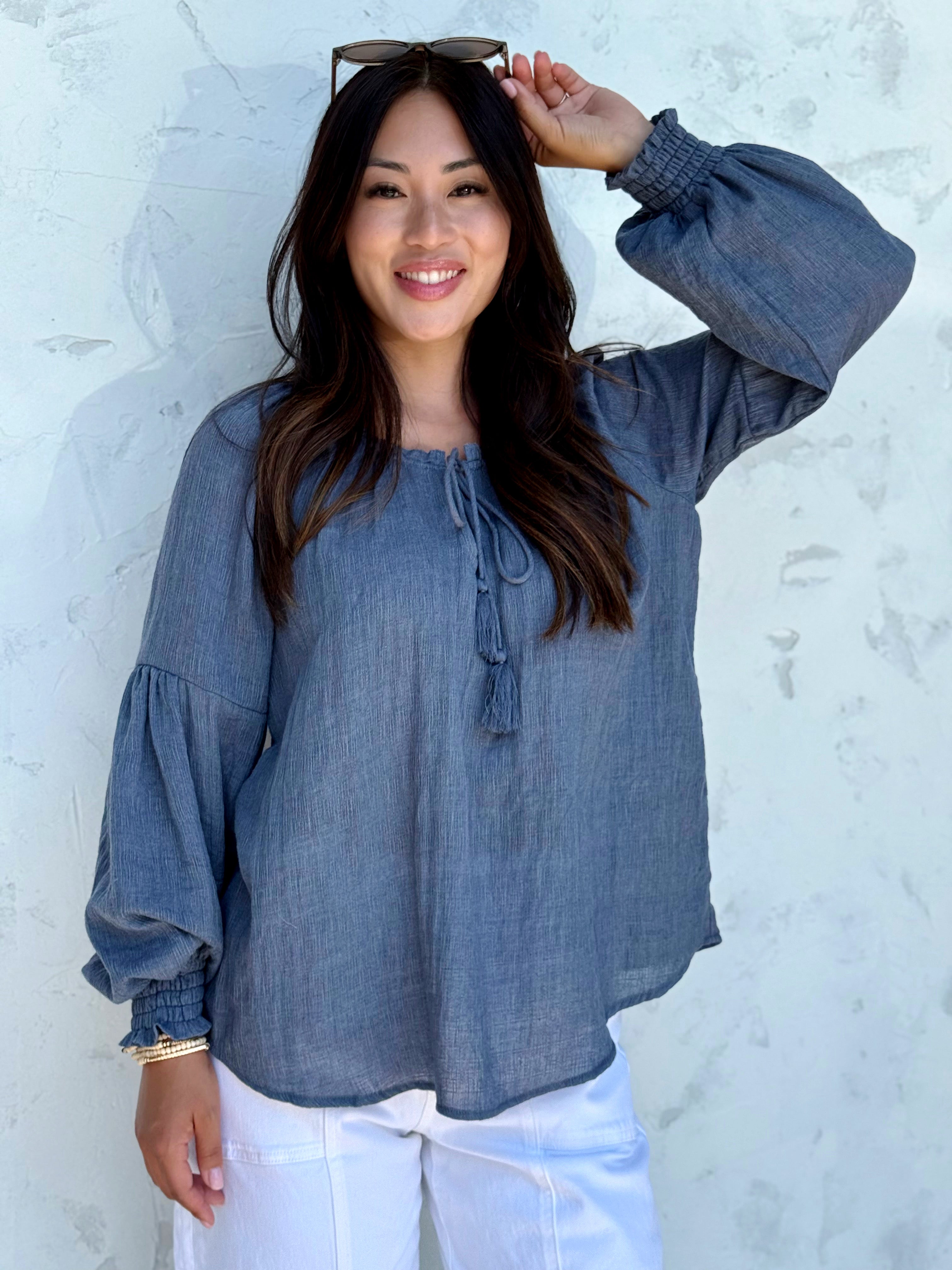Estella Blouse - NAVY - willows clothing BLOUSE