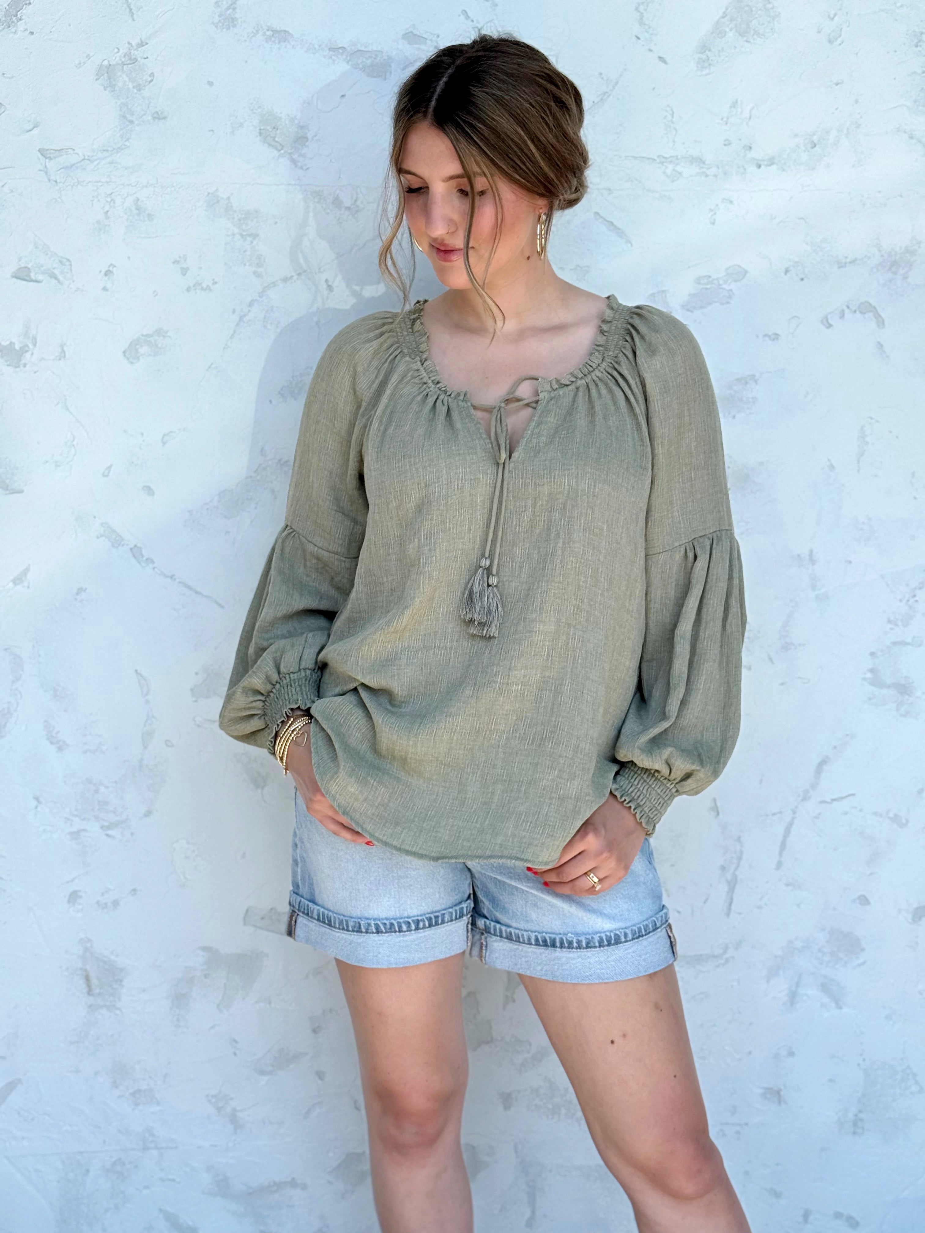 Estella Blouse - OLIVE - willows clothing BLOUSE