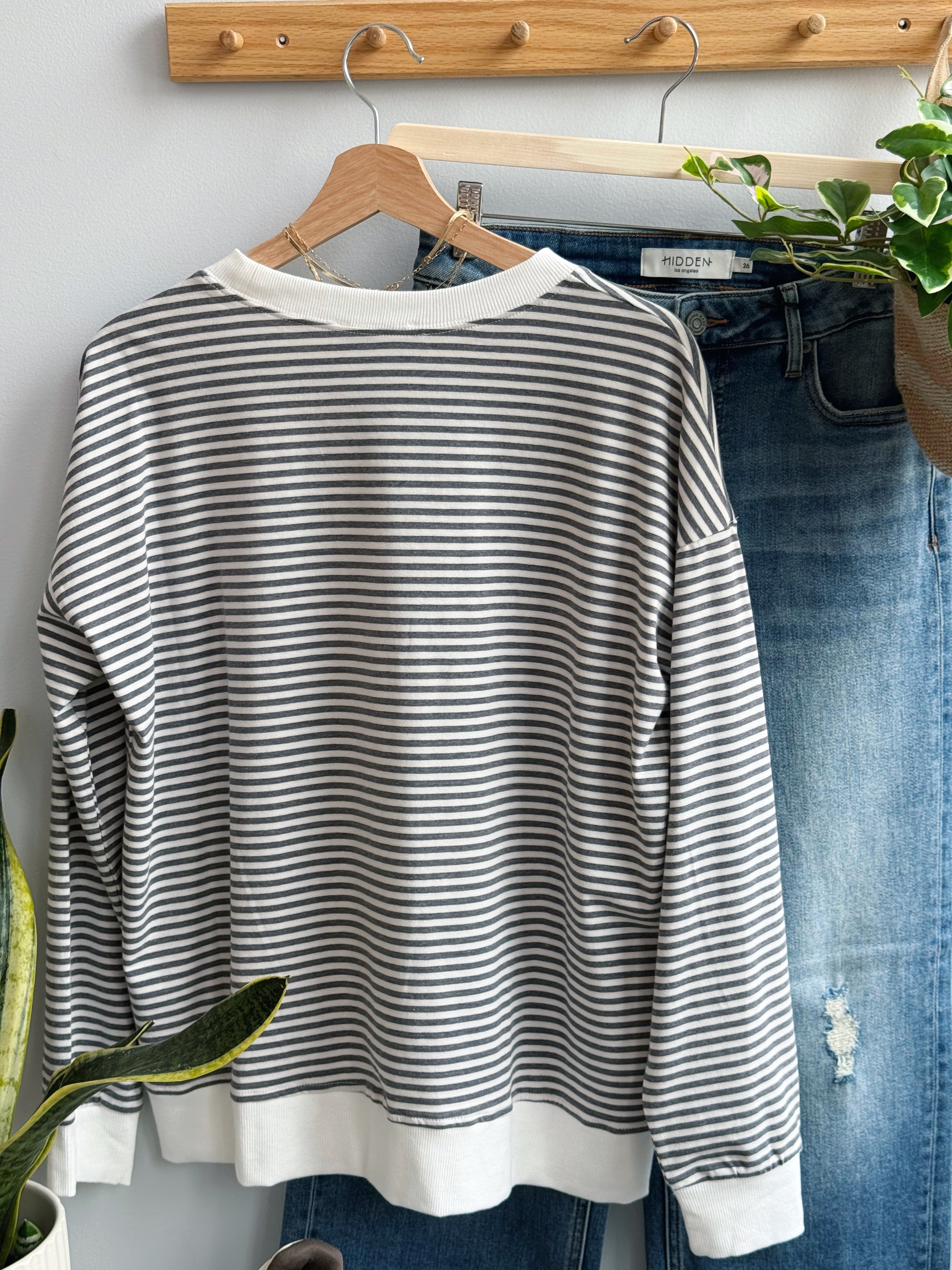 Everyday Stripe Pullover - MOCHA - willows clothing SWEATSHIRT