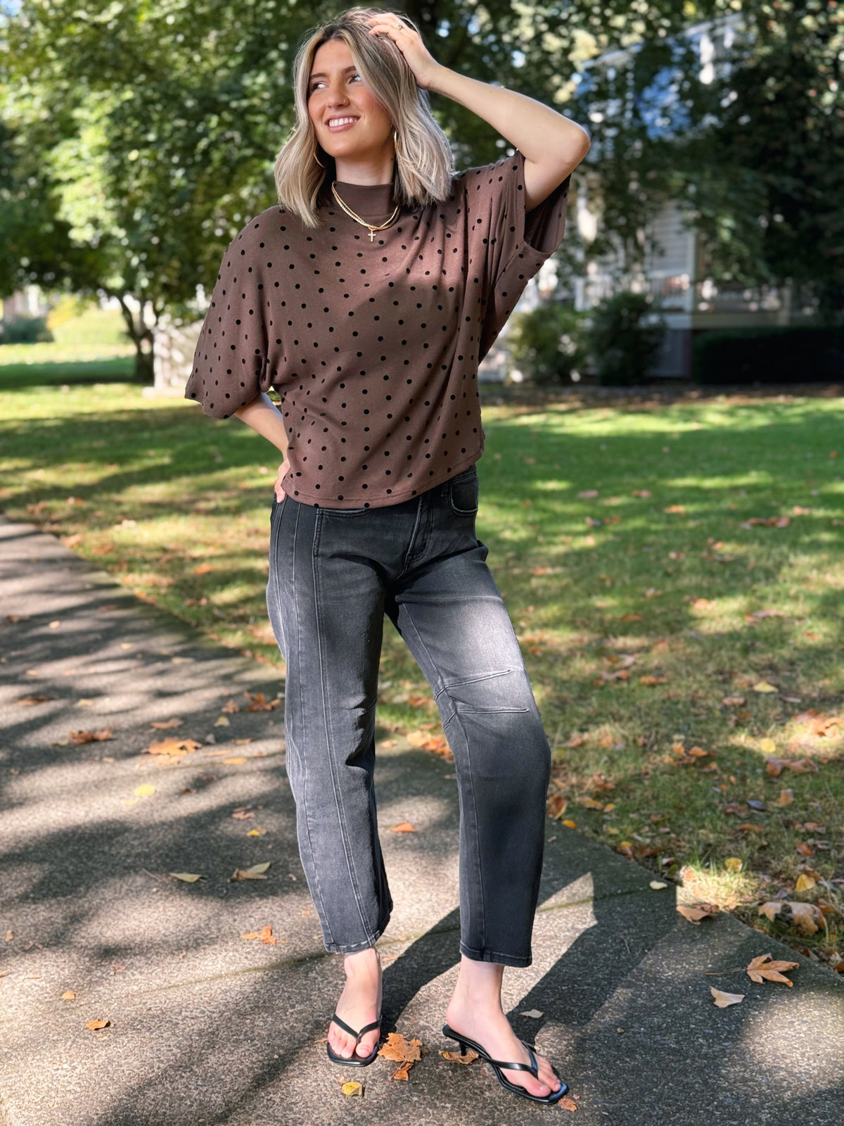 Fall Dots Top - MOCHA - willows clothing S/S SHIRT