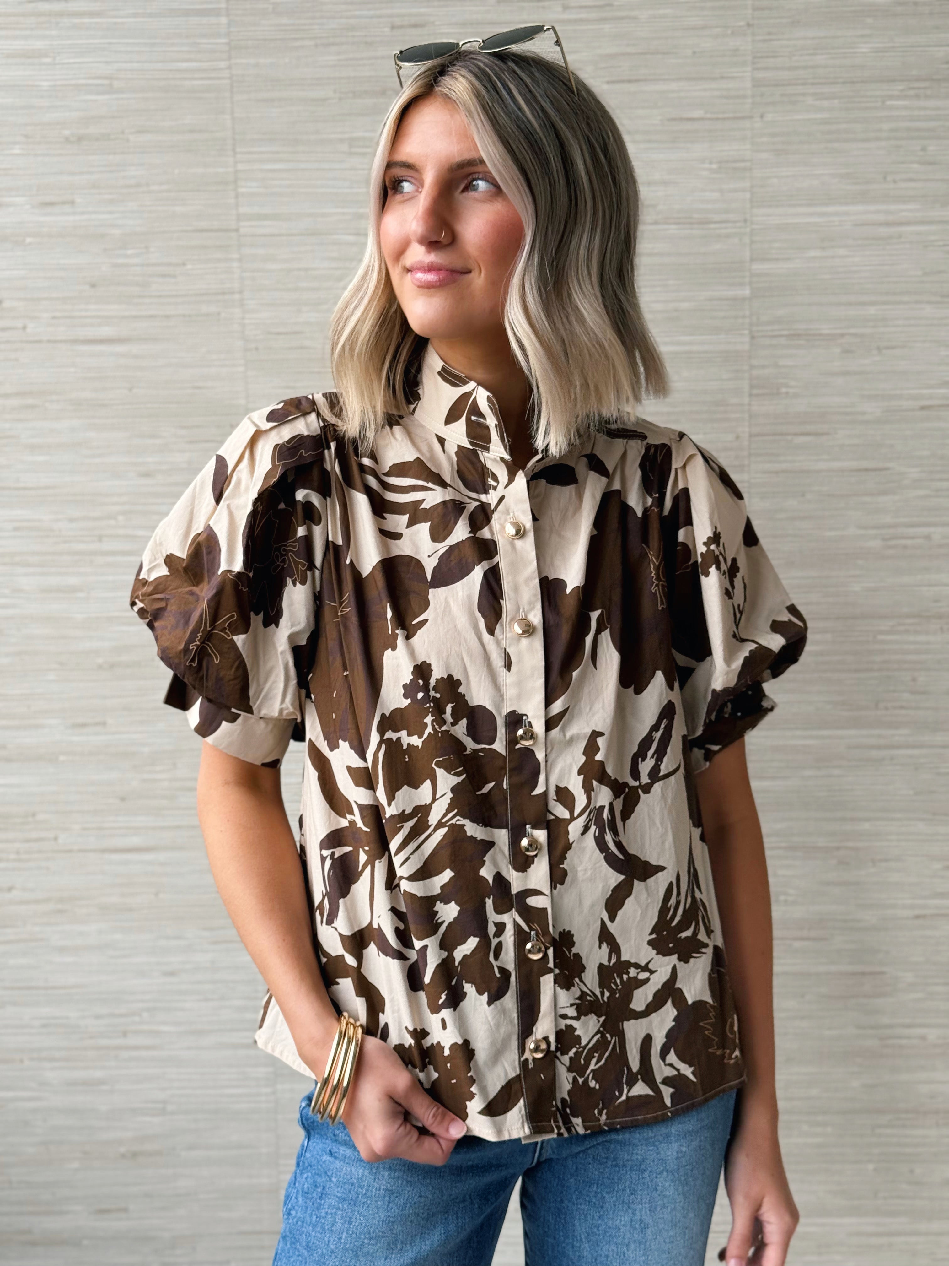 Fall Flowers Blouse - BROWN - willows clothing BLOUSE