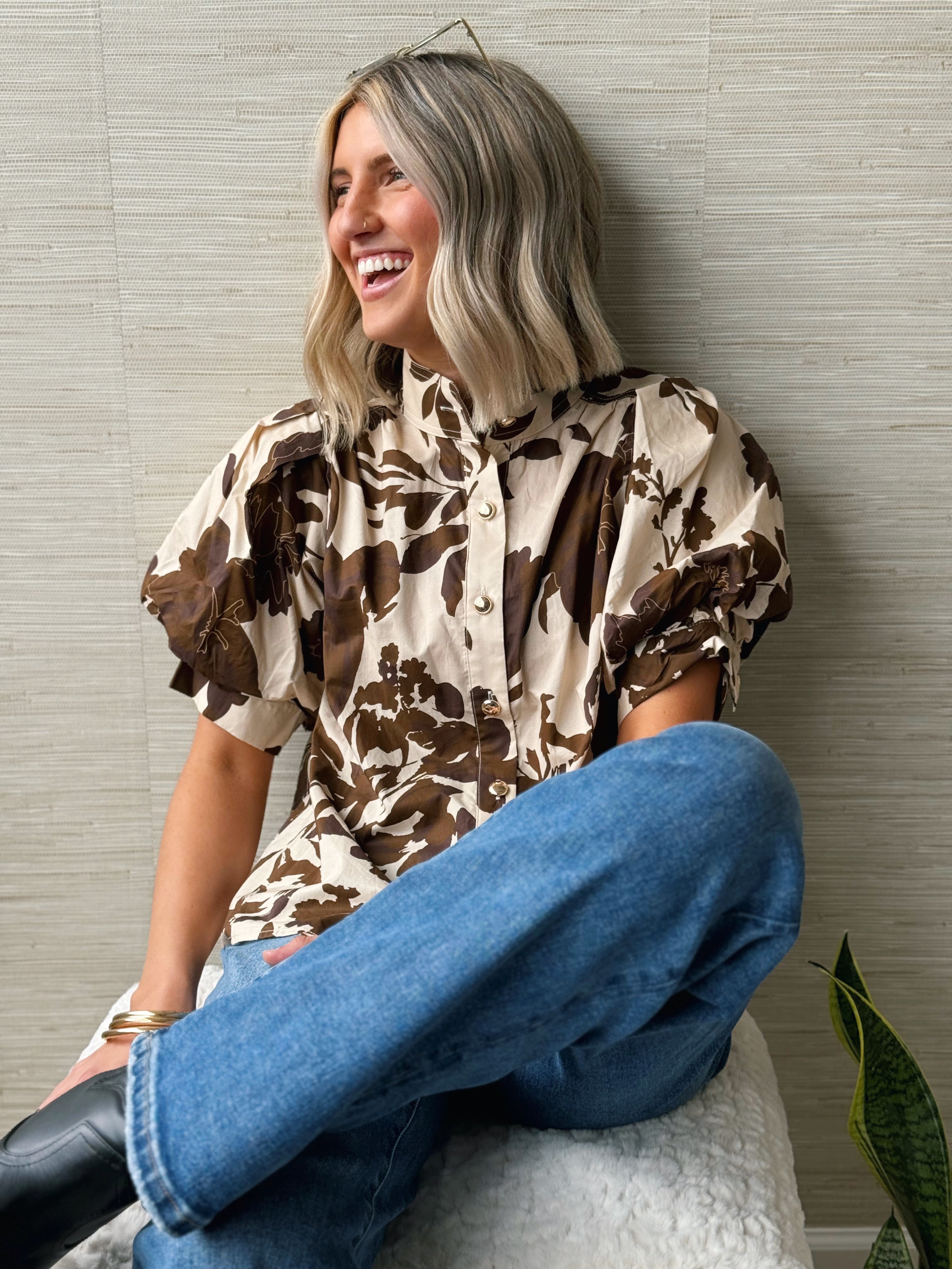 Fall Flowers Blouse - BROWN - willows clothing BLOUSE