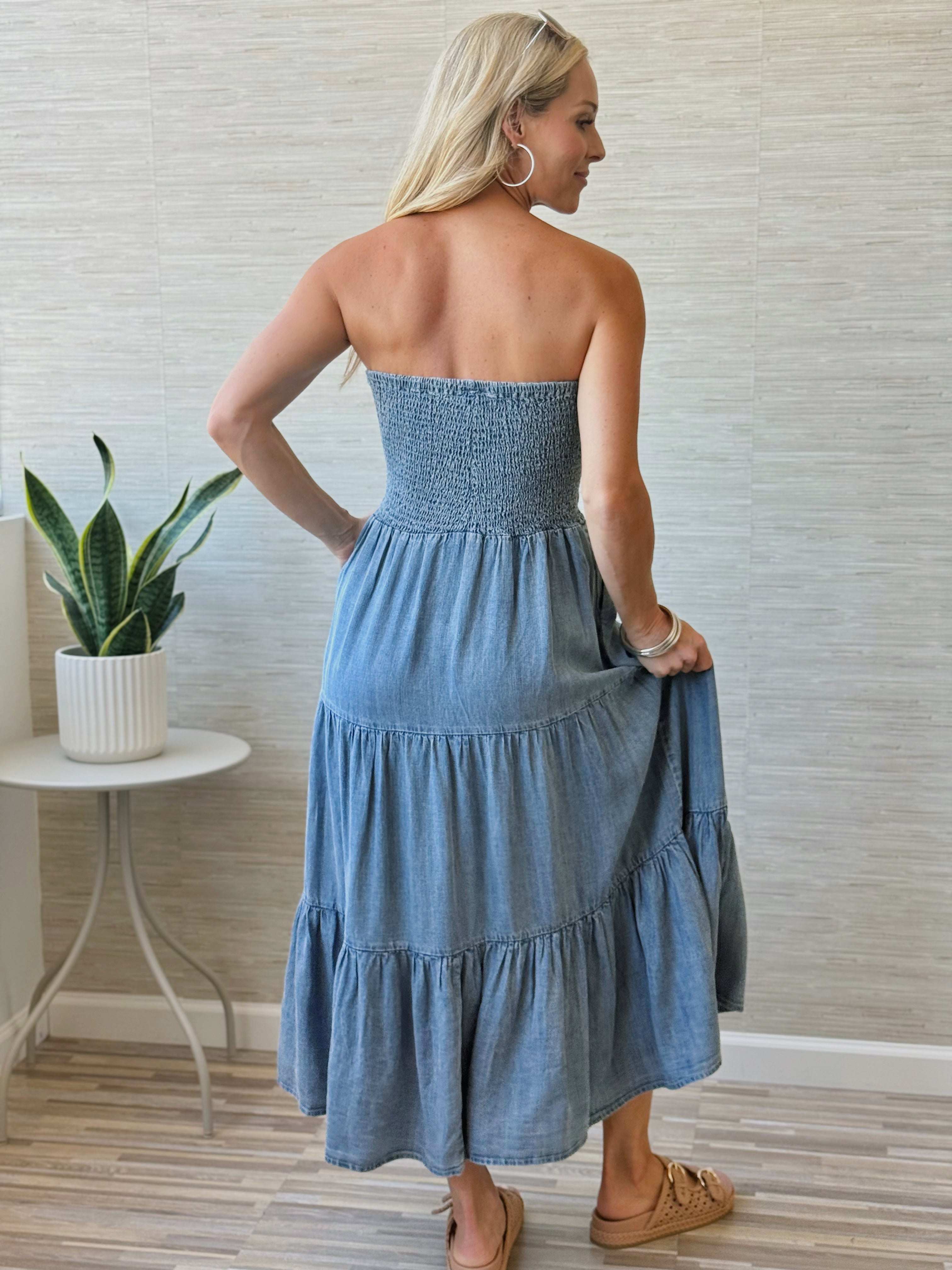 Fallon Midi Dress - WASHED DENIM - willows clothing MIDI DRESS