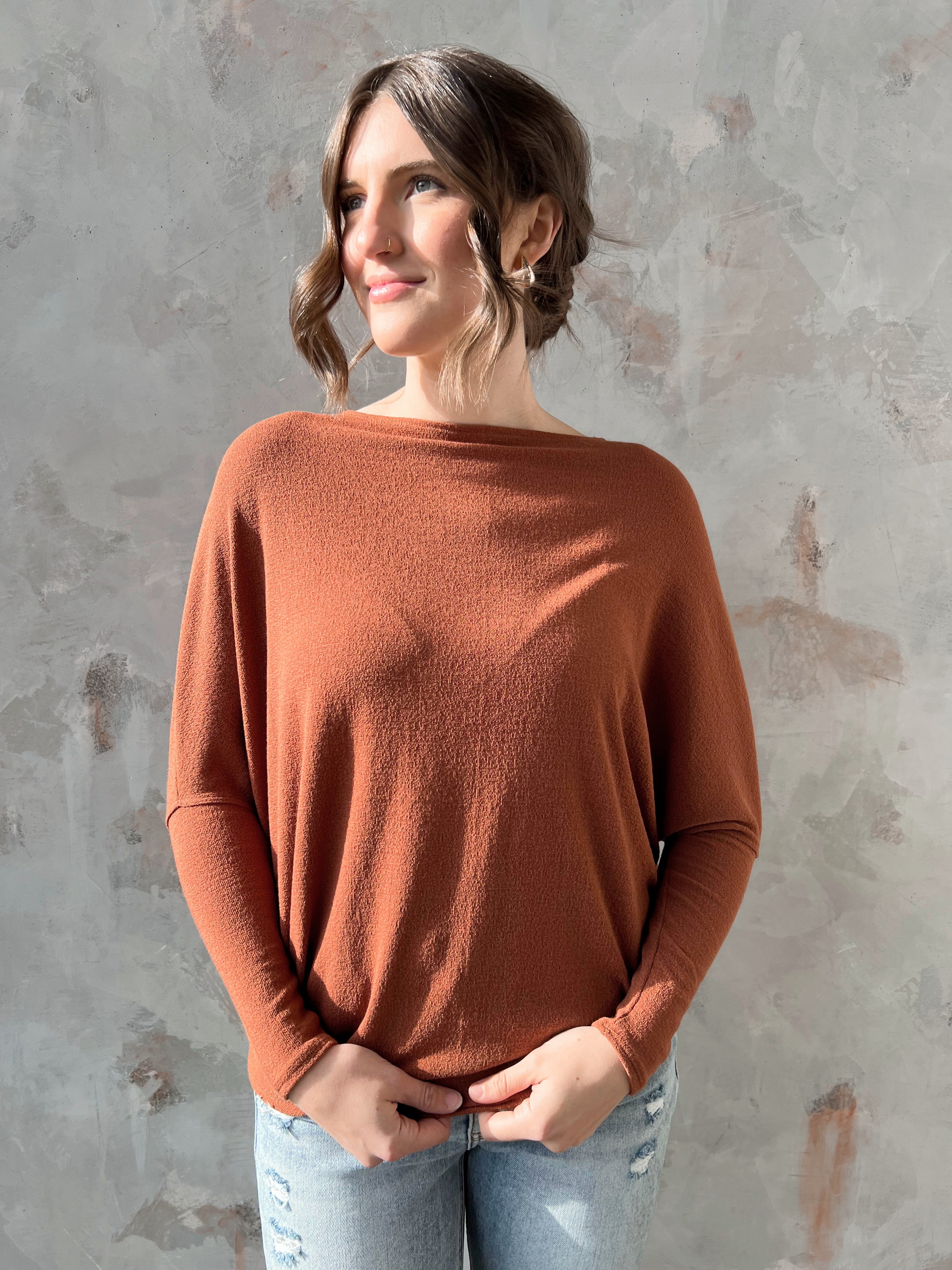 Favorite Comfy Tunic - COGNAC - willows clothing L/S Shirt