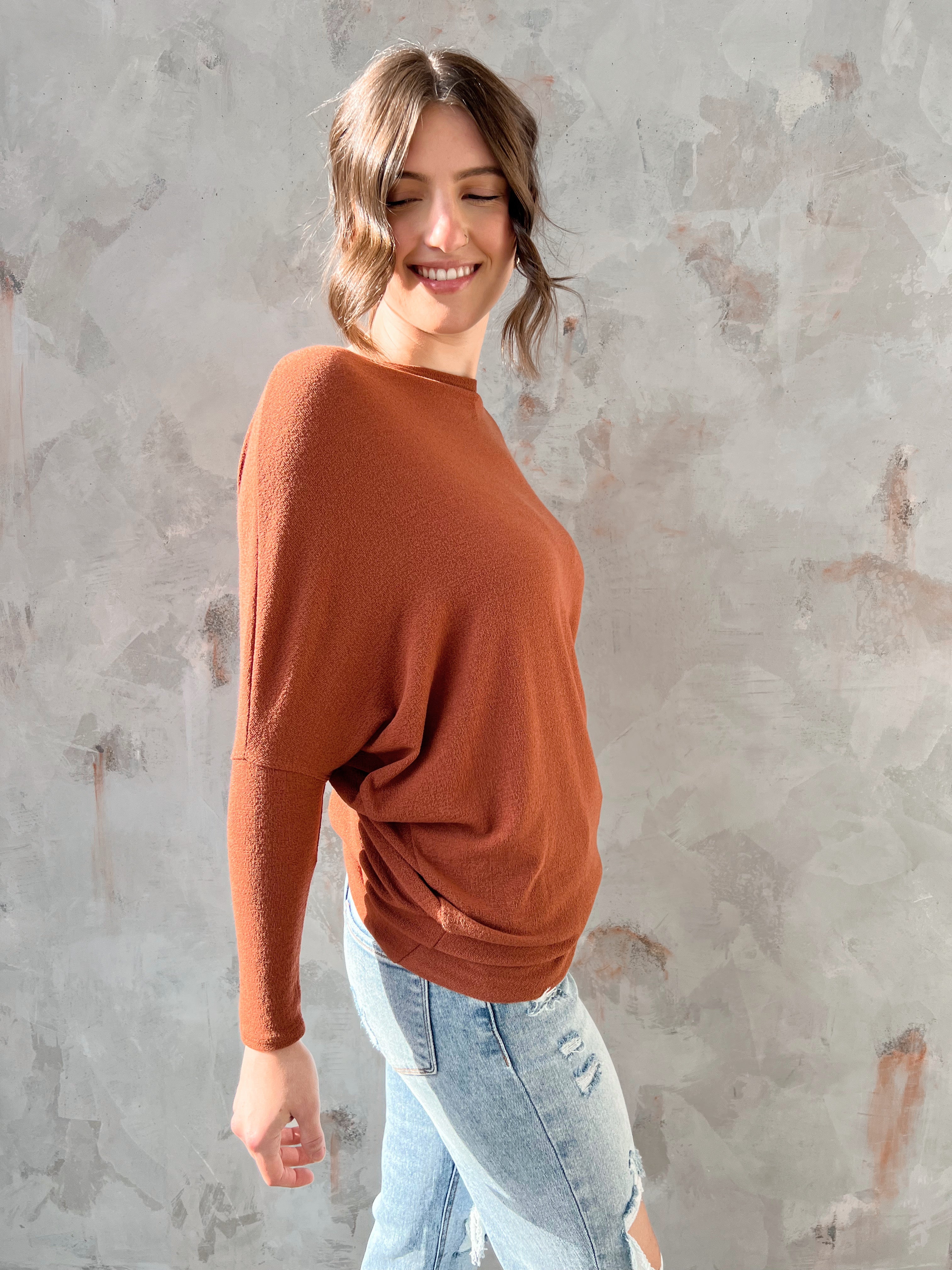 Favorite Comfy Tunic - COGNAC - willows clothing L/S Shirt