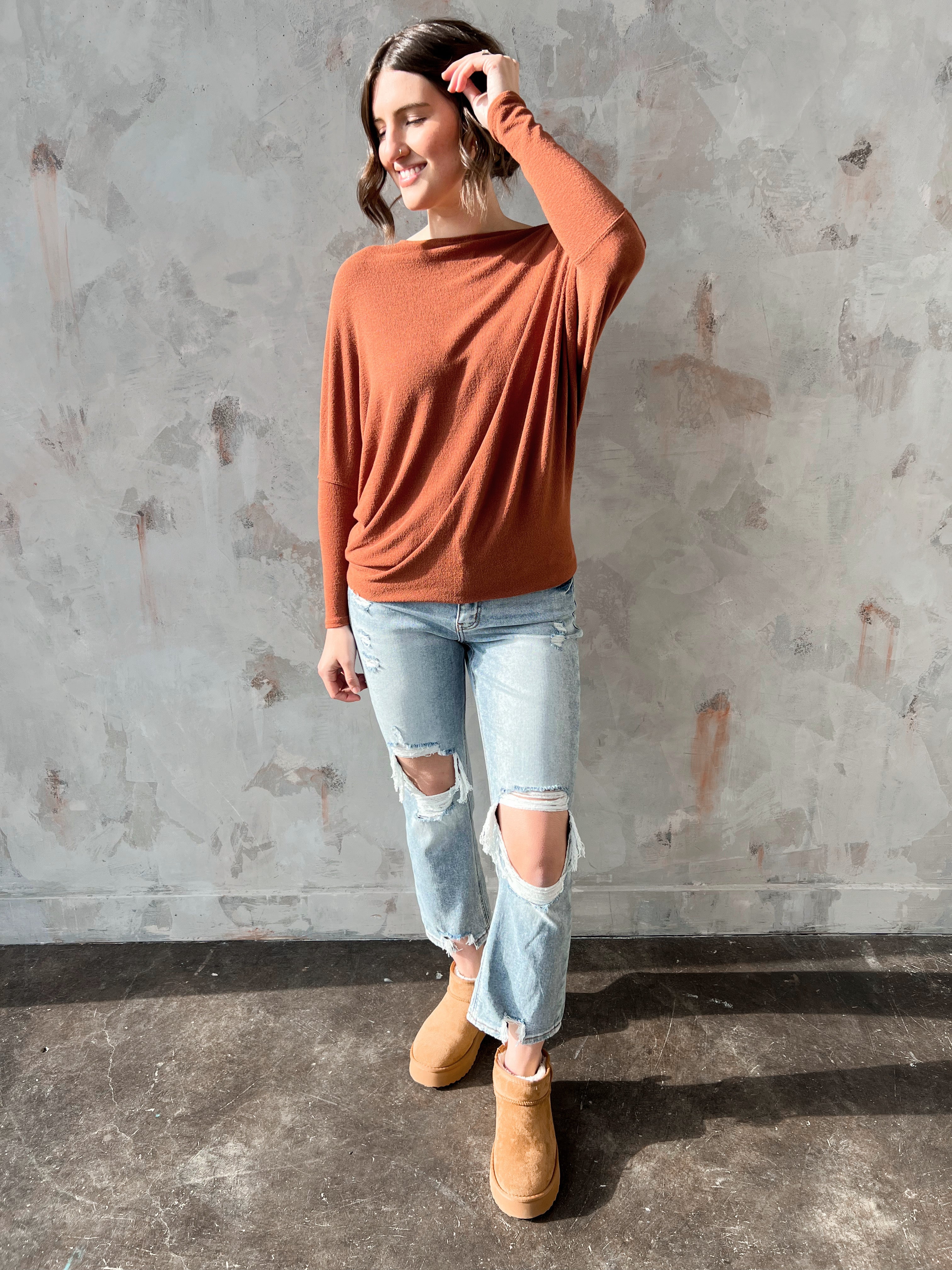 Favorite Comfy Tunic - COGNAC - willows clothing L/S Shirt