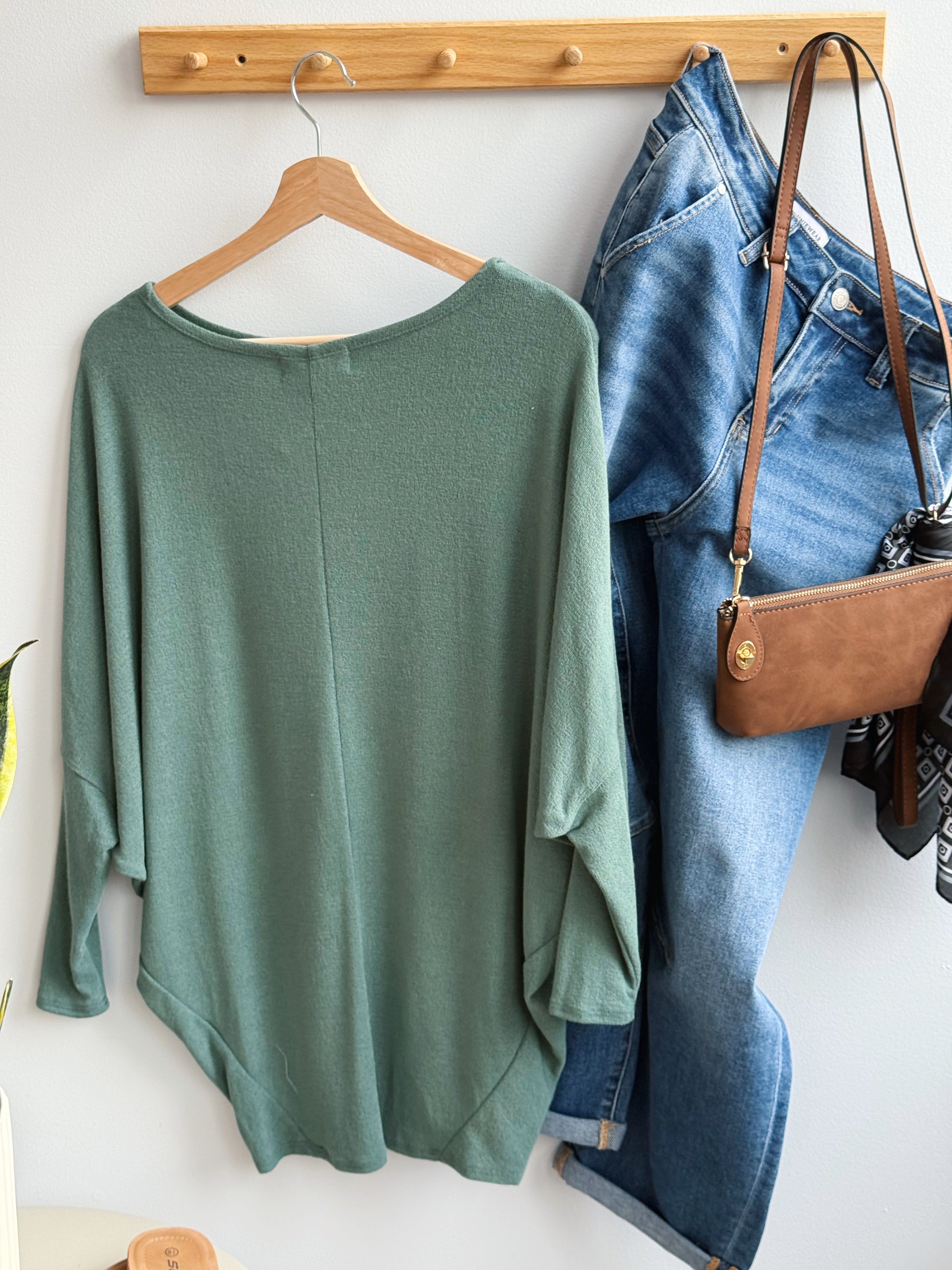 Favorite Comfy Tunic - DARK SAGE - willows clothing L/S Shirt
