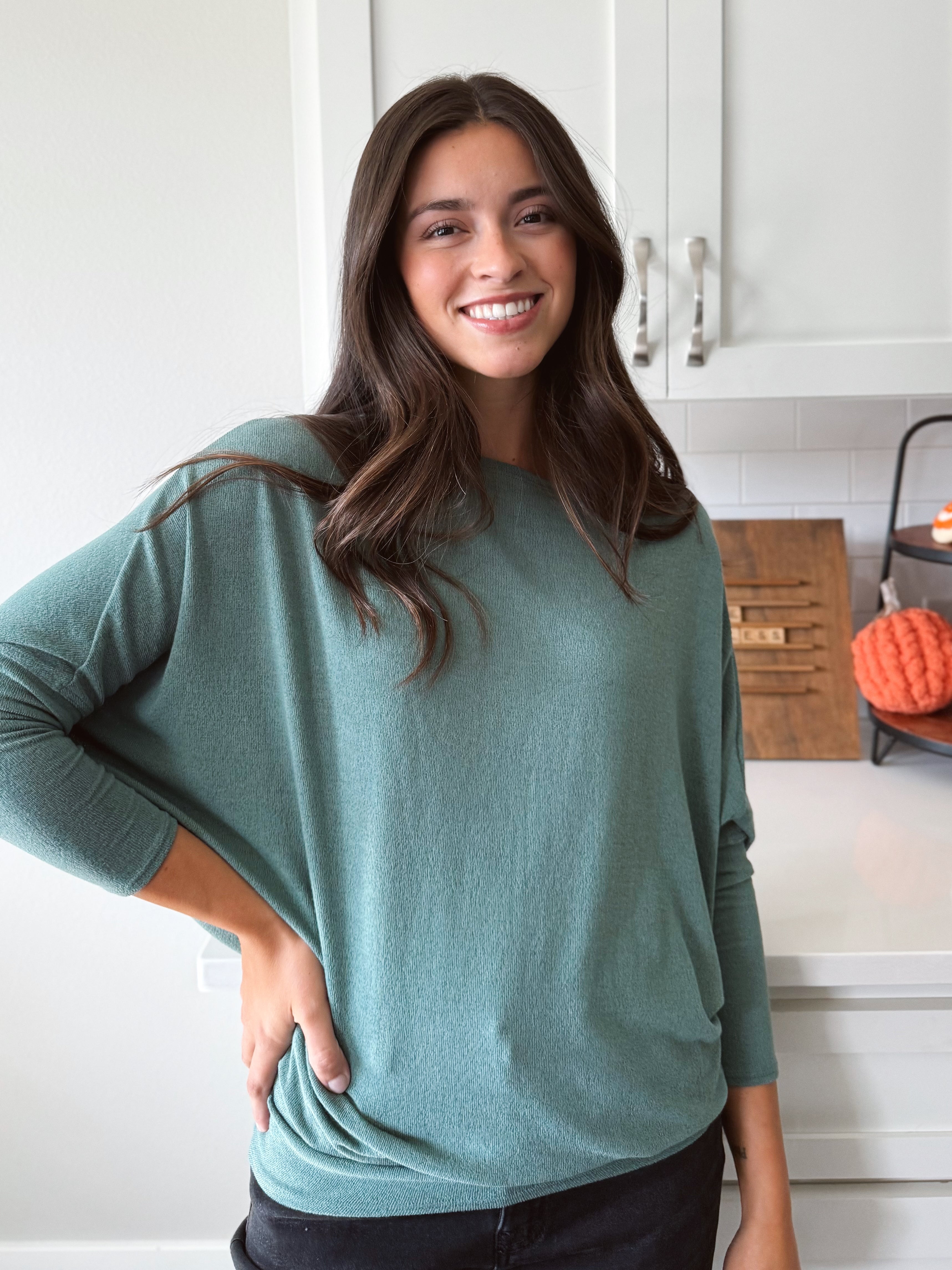 Favorite Comfy Tunic - DARK SAGE - willows clothing L/S Shirt