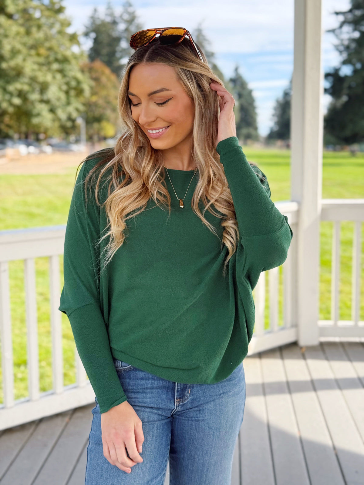Favorite Comfy Tunic - JAGUAR GREEN - willows clothing L/S SHIRT