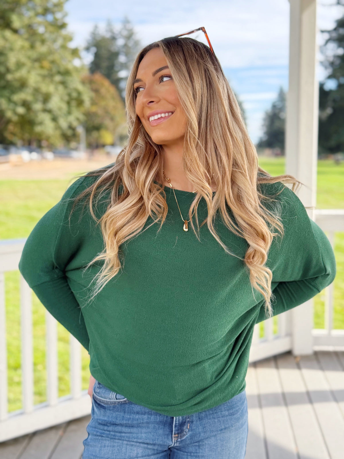 Favorite Comfy Tunic - JAGUAR GREEN - willows clothing L/S SHIRT
