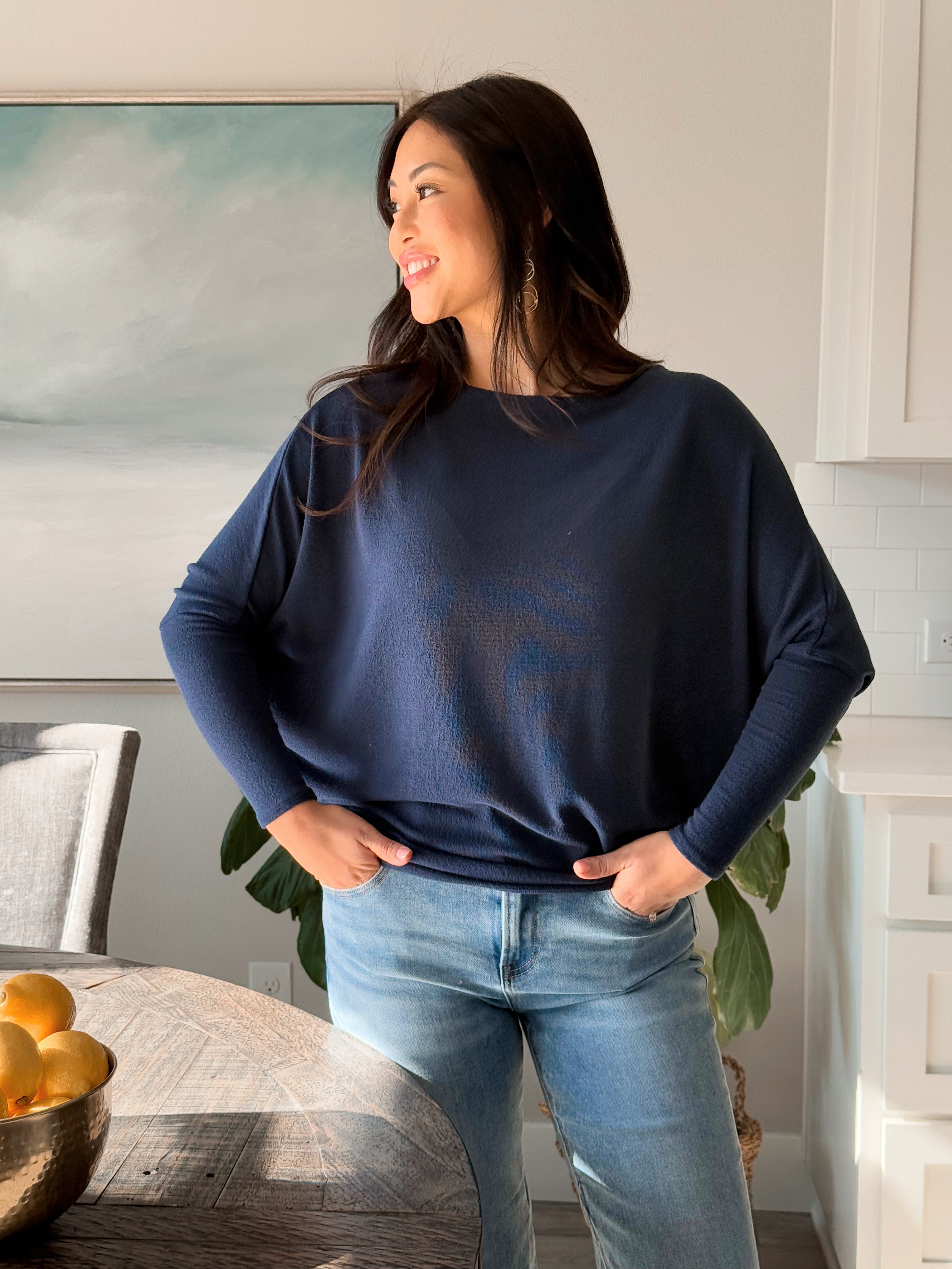 Favorite Comfy Tunic - NAVY - willows clothing L/S Shirt