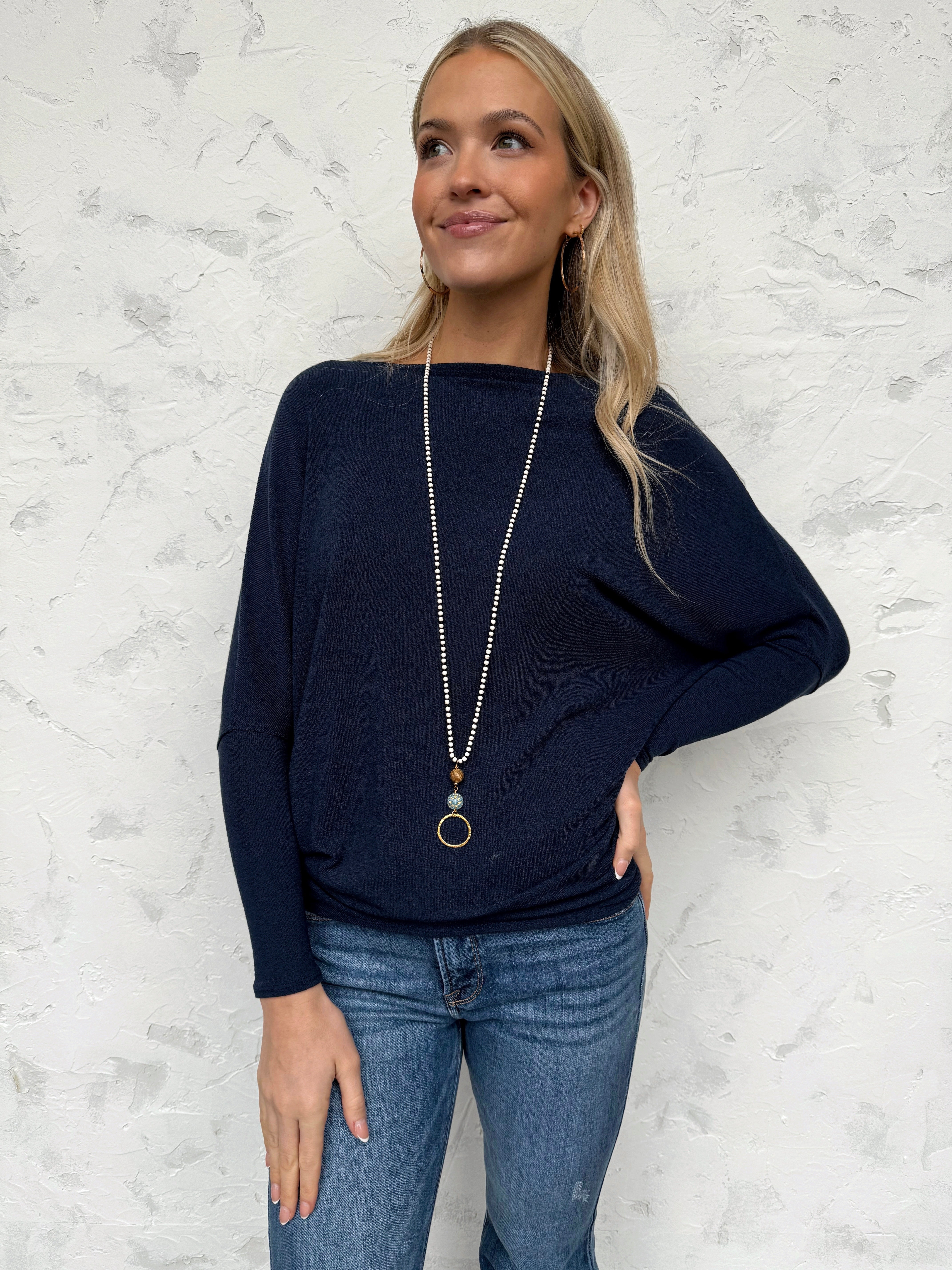 Favorite Comfy Tunic - NAVY - willows clothing L/S Shirt