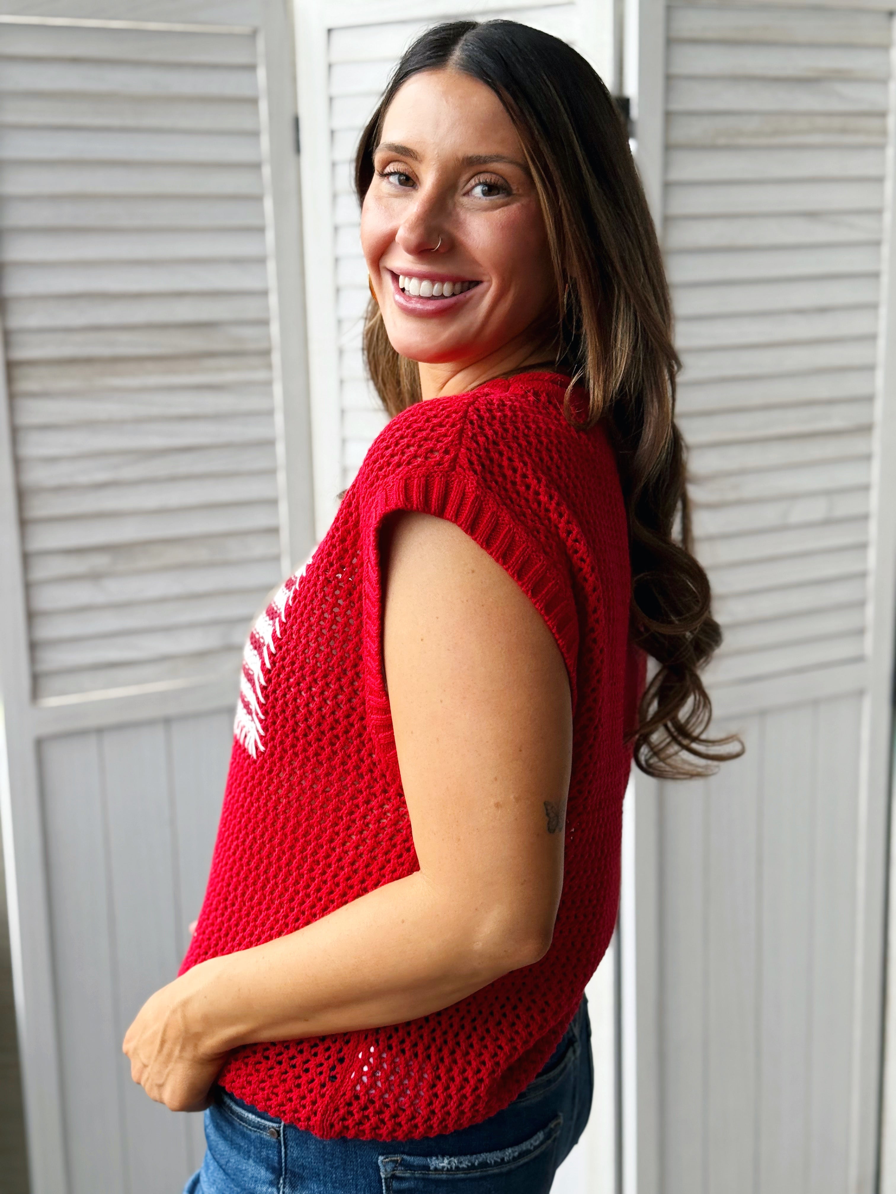 Flag Sweater Tank - RED - willows clothing S/S SHIRT