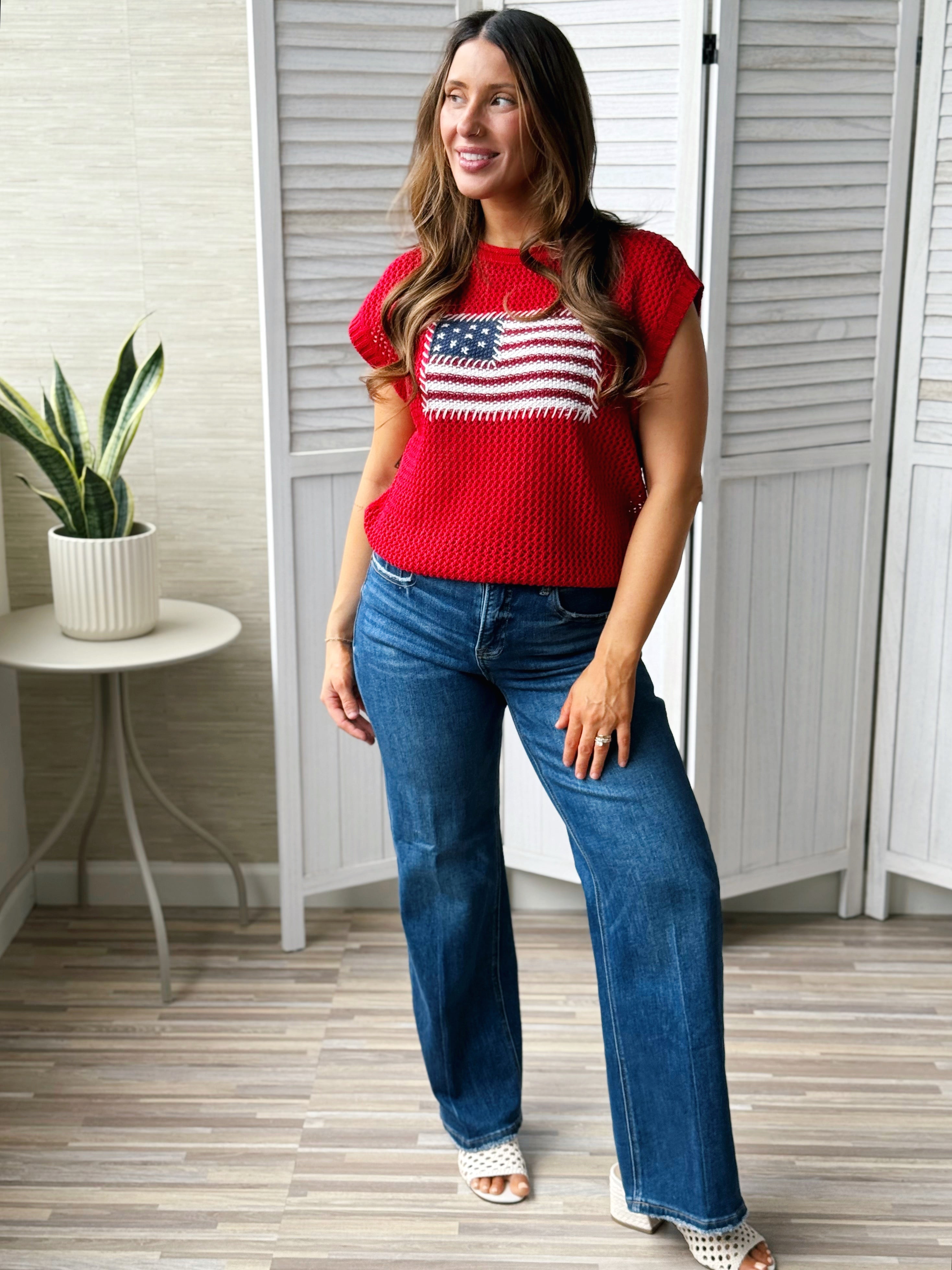 Flag Sweater Tank - RED - willows clothing S/S SHIRT