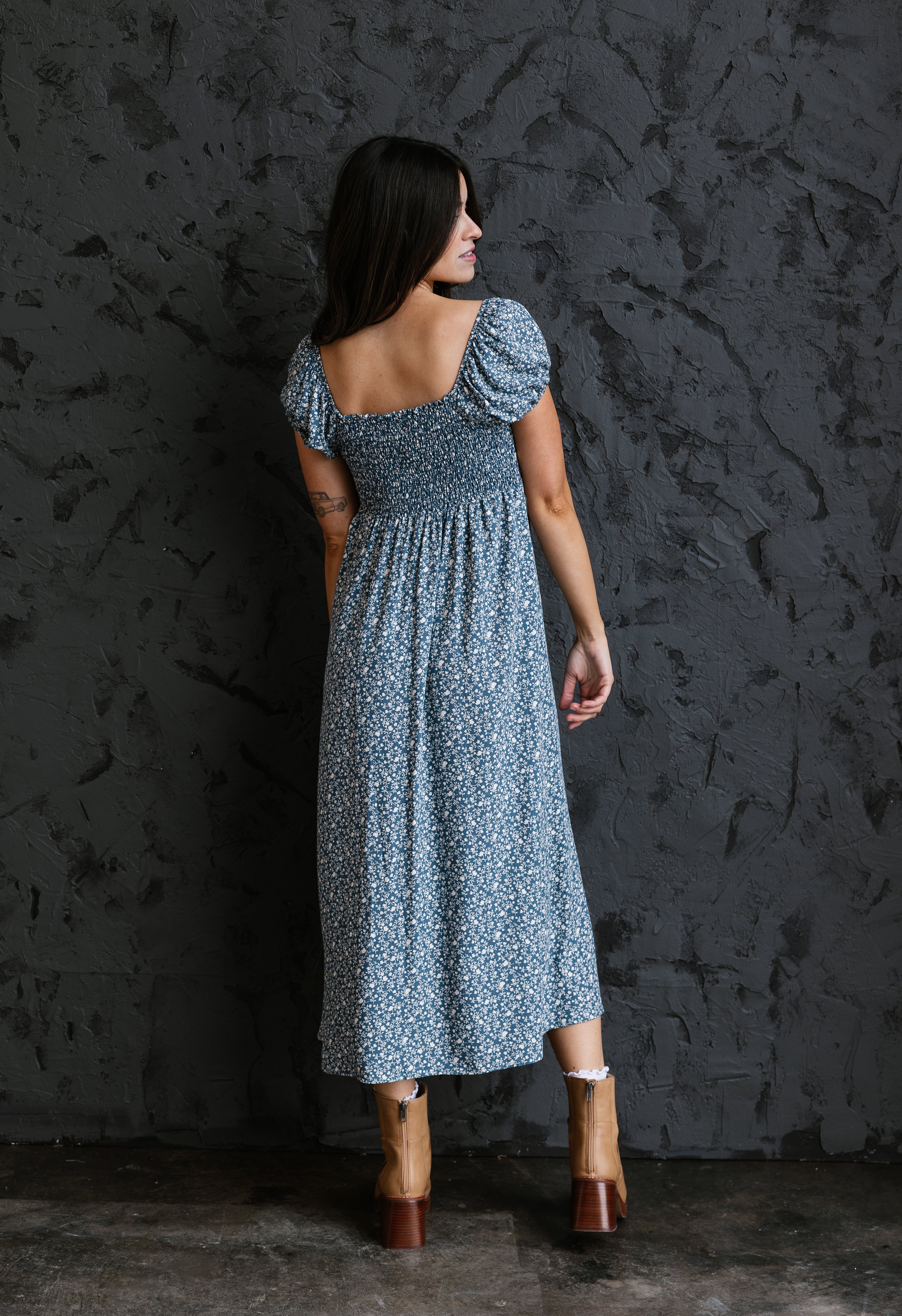 Forget Me Not Dress - DARK SLATE - willows clothing MIDI DRESS