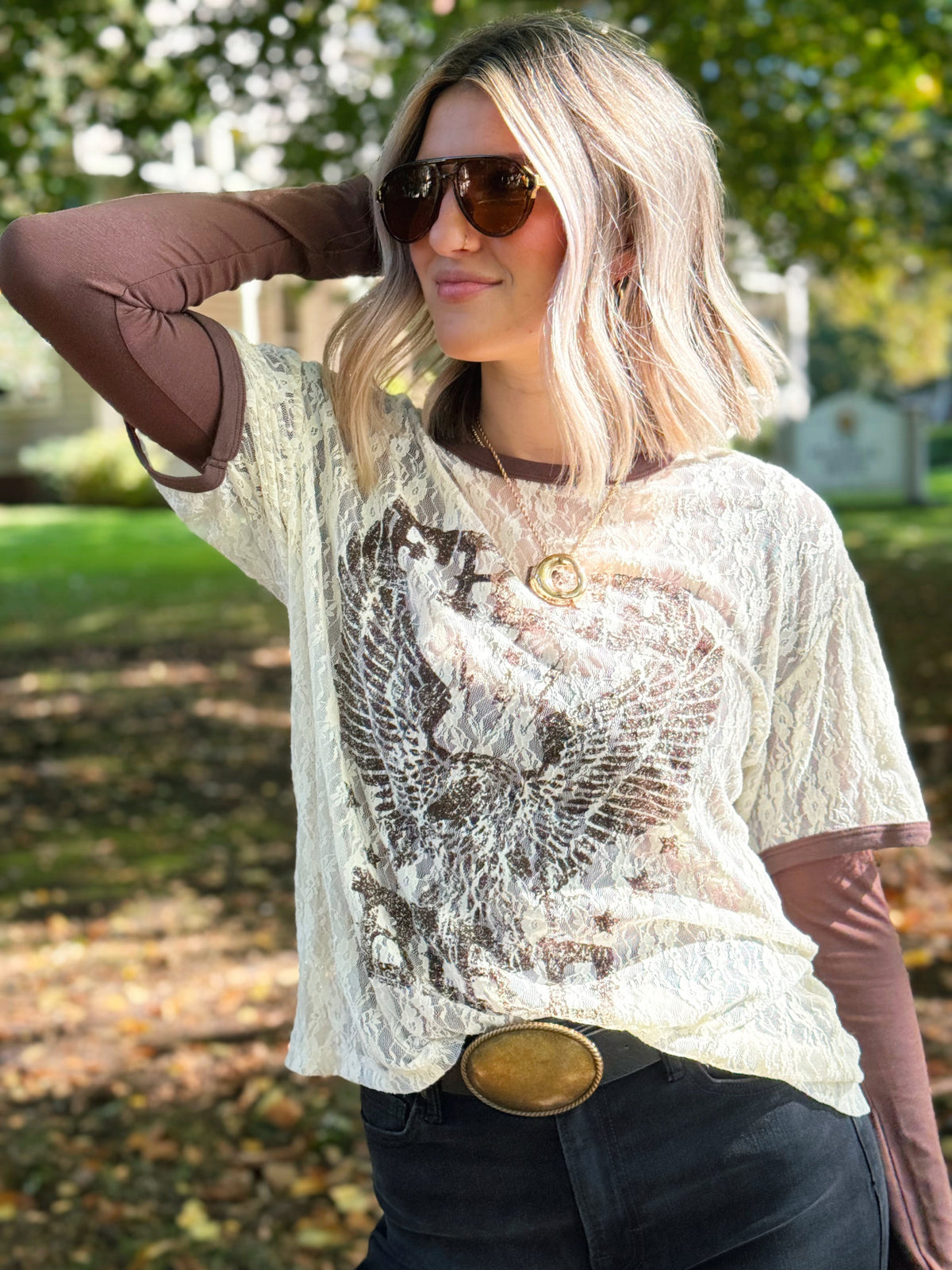 Free Bird Lace Tee - CREAM - willows clothing S/S SHIRT