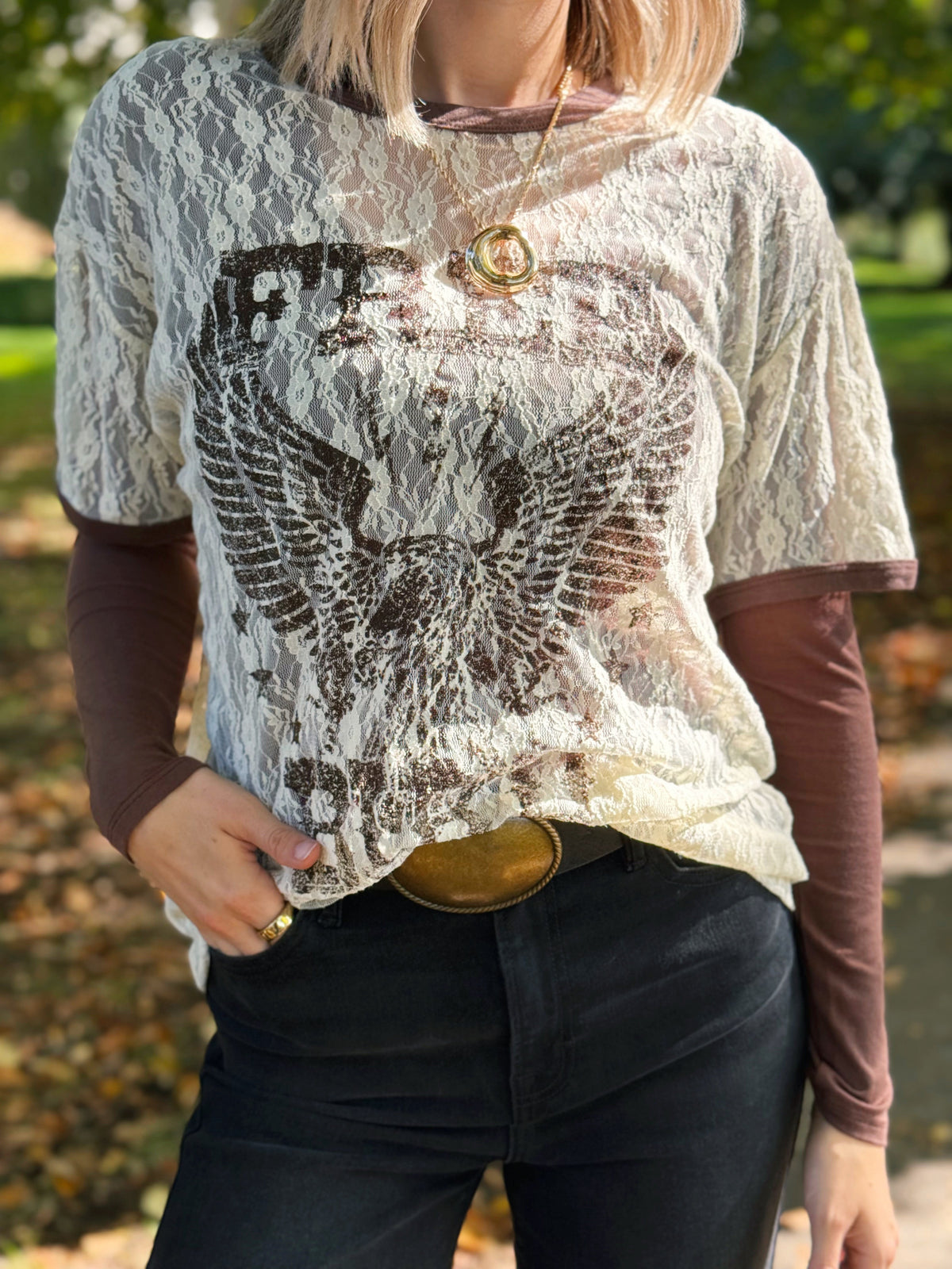Free Bird Lace Tee - CREAM - willows clothing S/S SHIRT