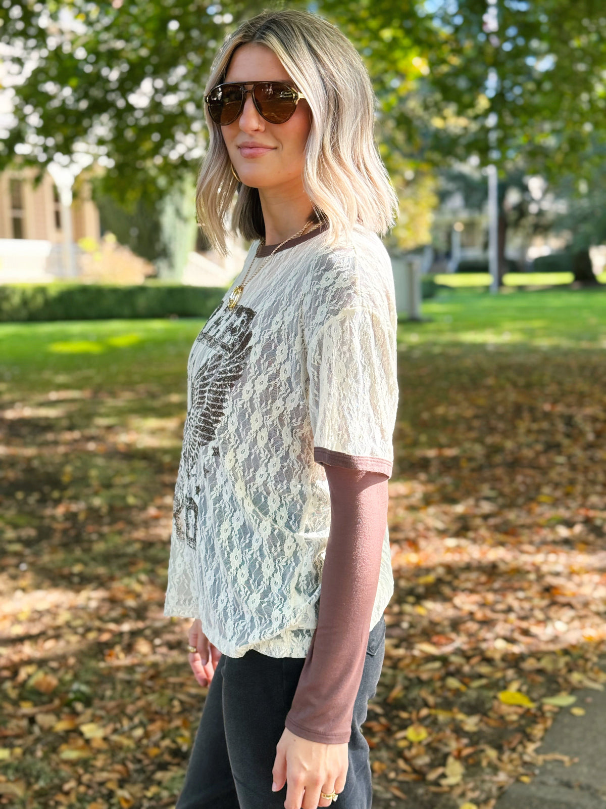 Free Bird Lace Tee - CREAM - willows clothing S/S SHIRT
