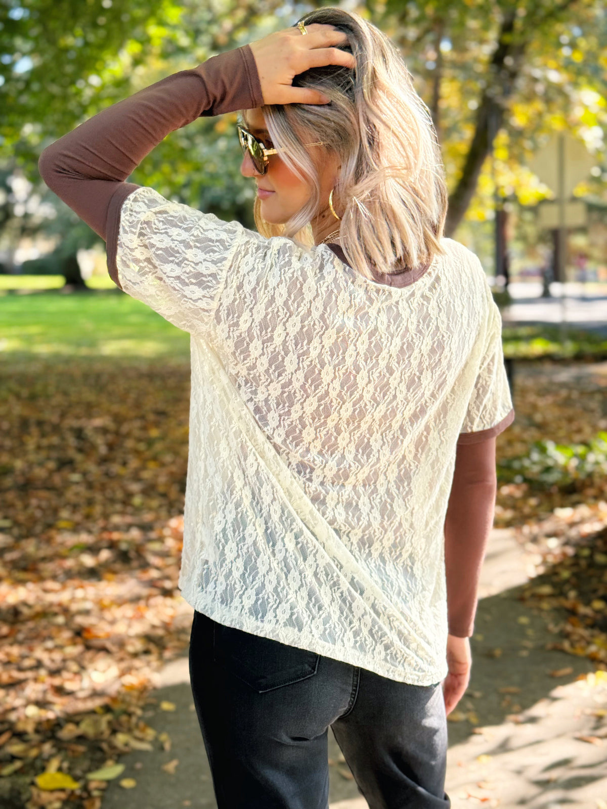 Free Bird Lace Tee - CREAM - willows clothing S/S SHIRT