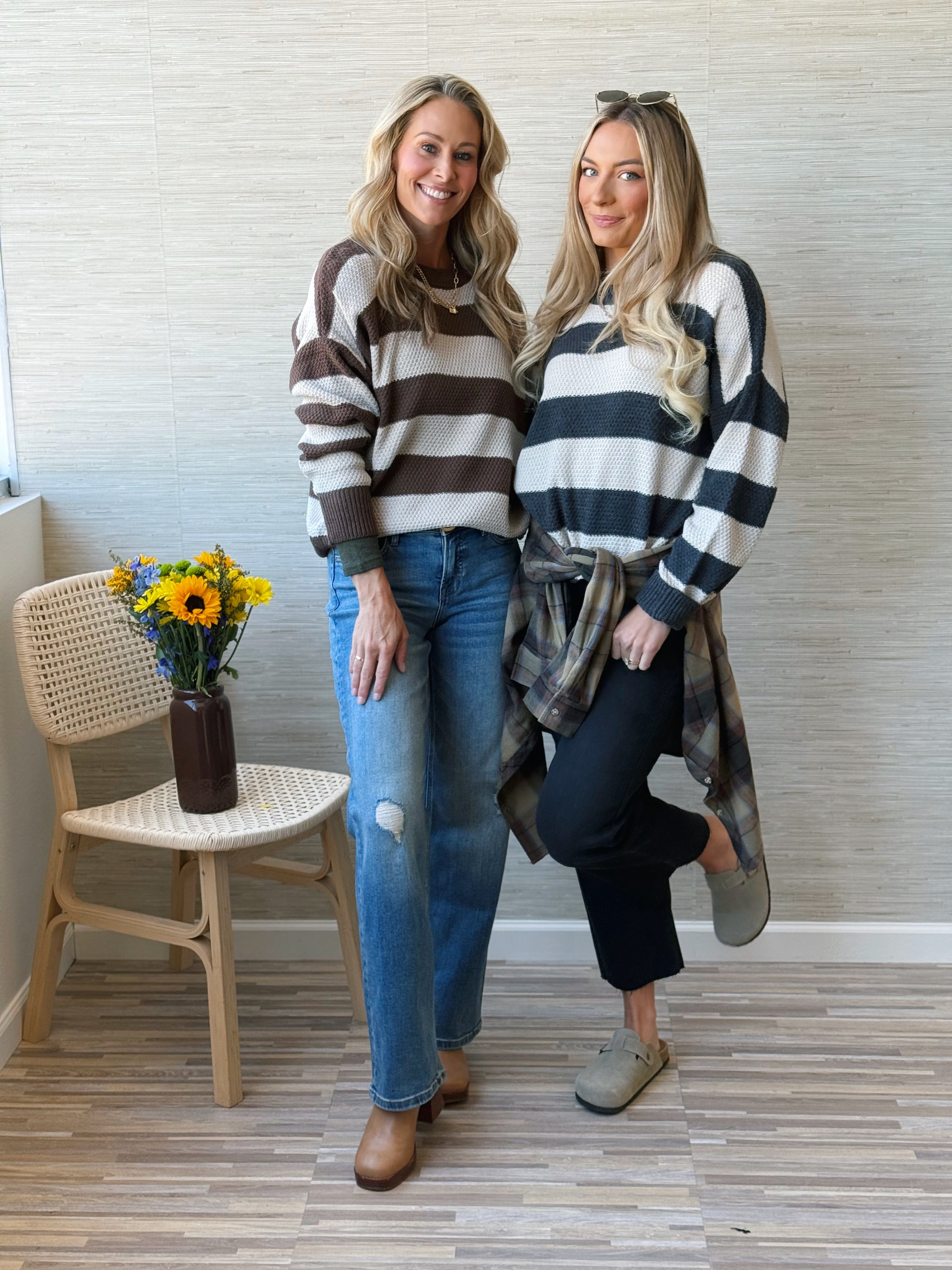 Fuji Stripe Sweater - BROWN - willows clothing SWEATER