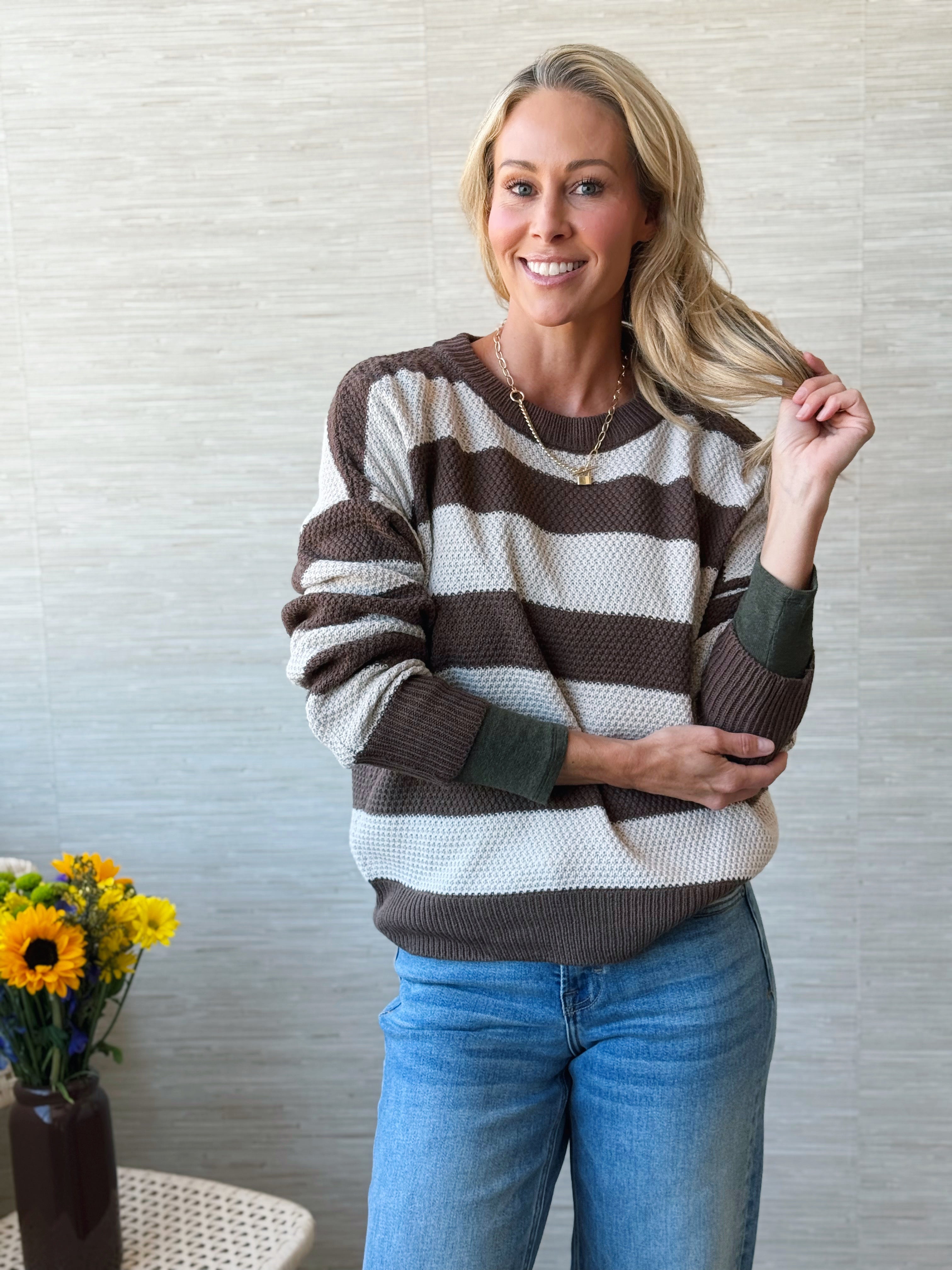 Fuji Stripe Sweater - BROWN - willows clothing SWEATER