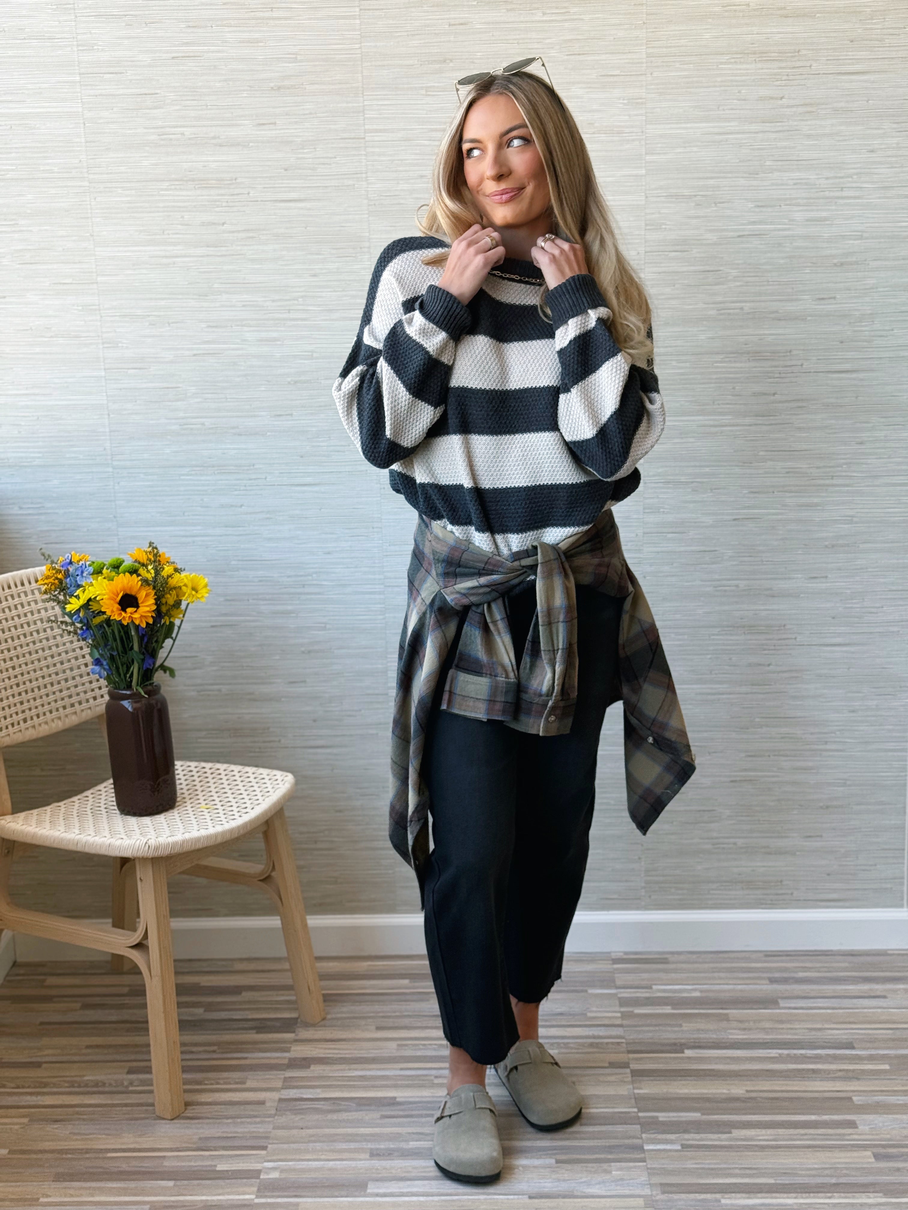 Fuji Stripe Sweater- CHARCOAL - willows clothing SWEATER