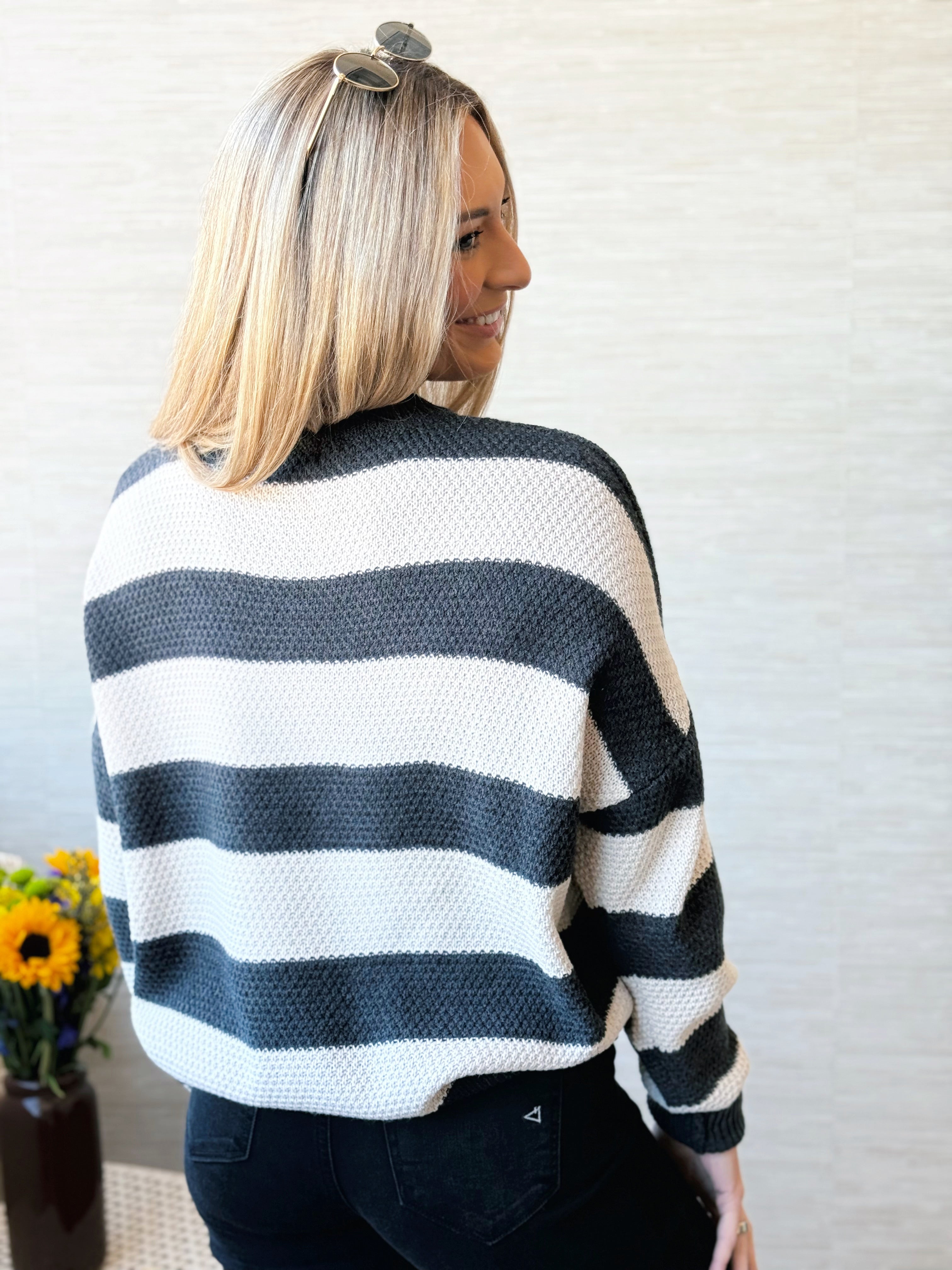 Fuji Stripe Sweater- CHARCOAL - willows clothing SWEATER