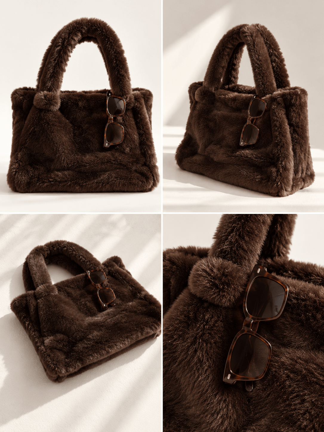 Fuzzy Tote Bag - COFFEE - willows clothing TOTE