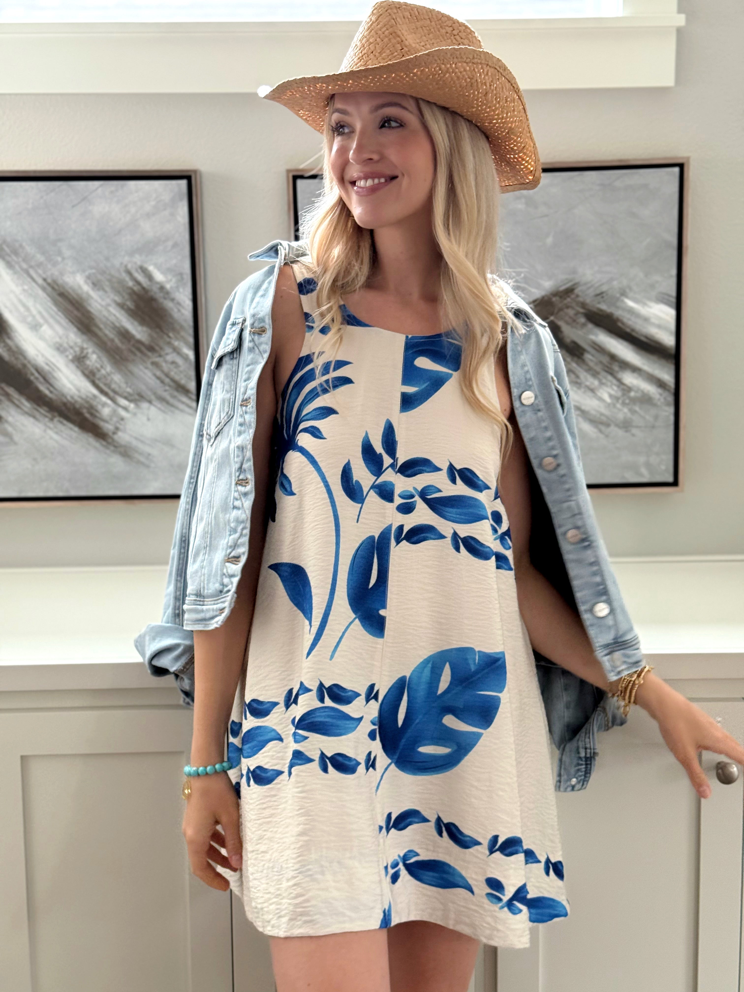 Georgia Dress - OFF WHITE/BLUE - willows clothing SHORT DRESS