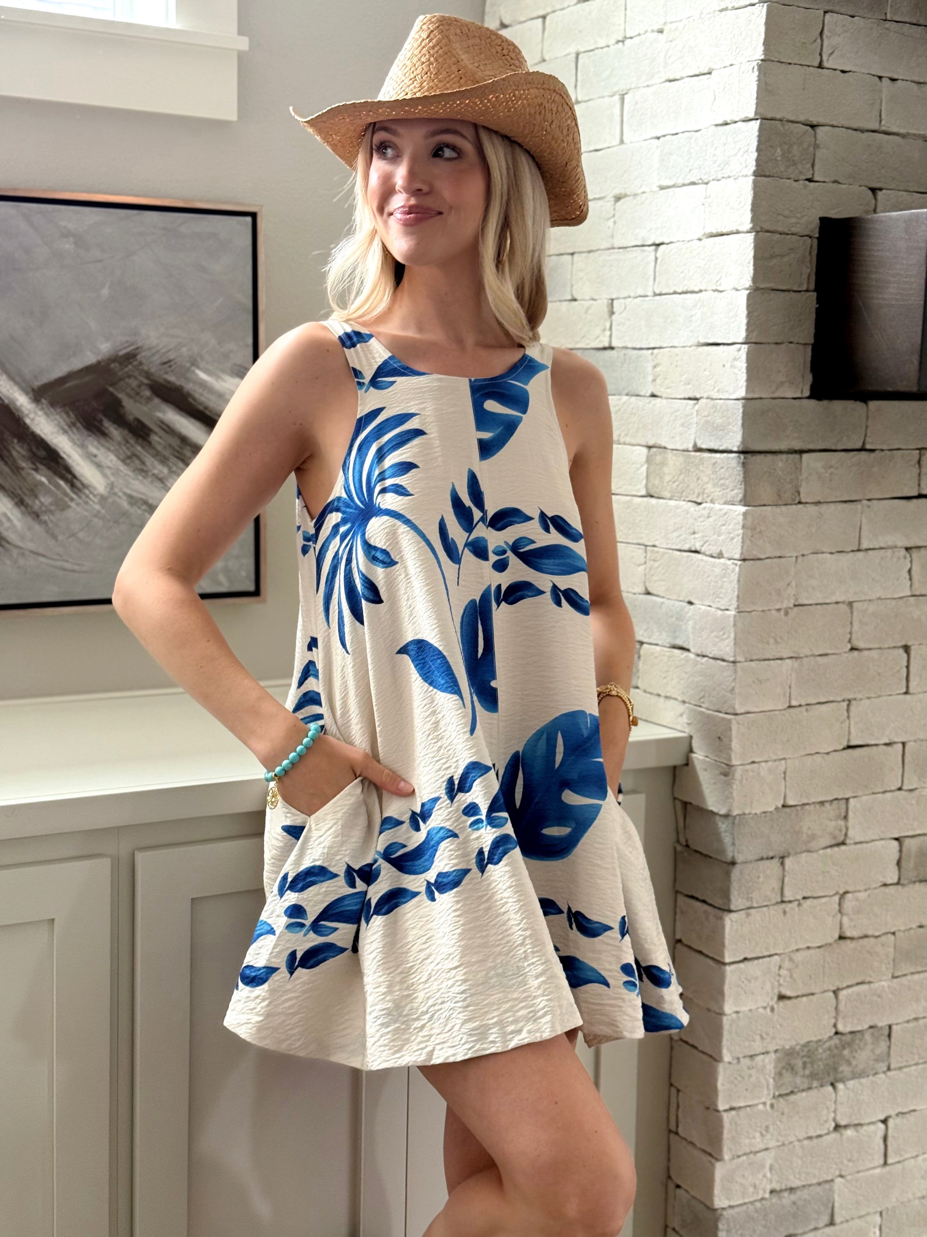 Georgia Dress - OFF WHITE/BLUE - willows clothing SHORT DRESS