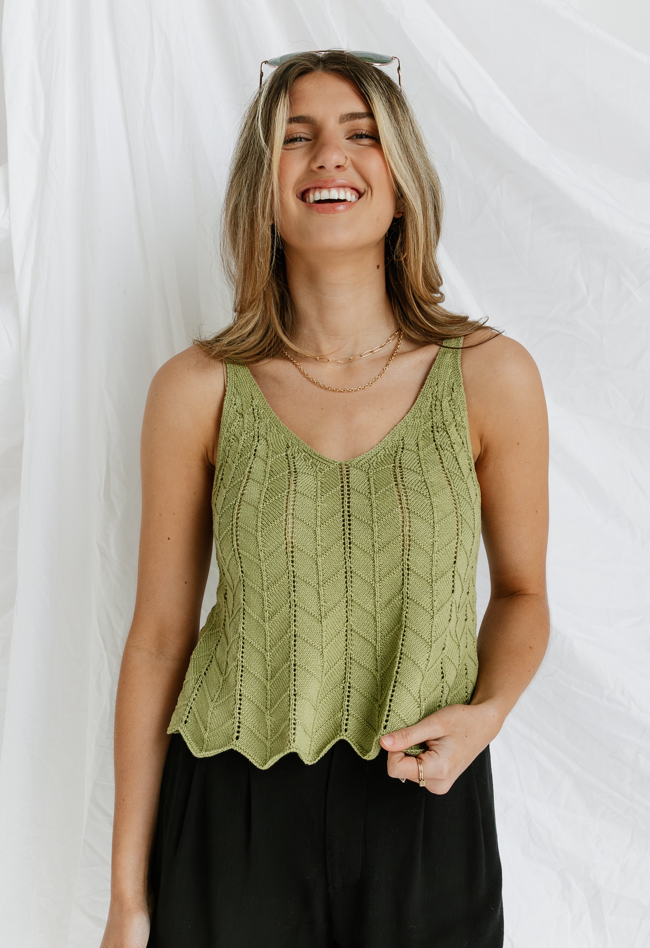 Giovanna Knit Tank - LIME - willows clothing TANK
