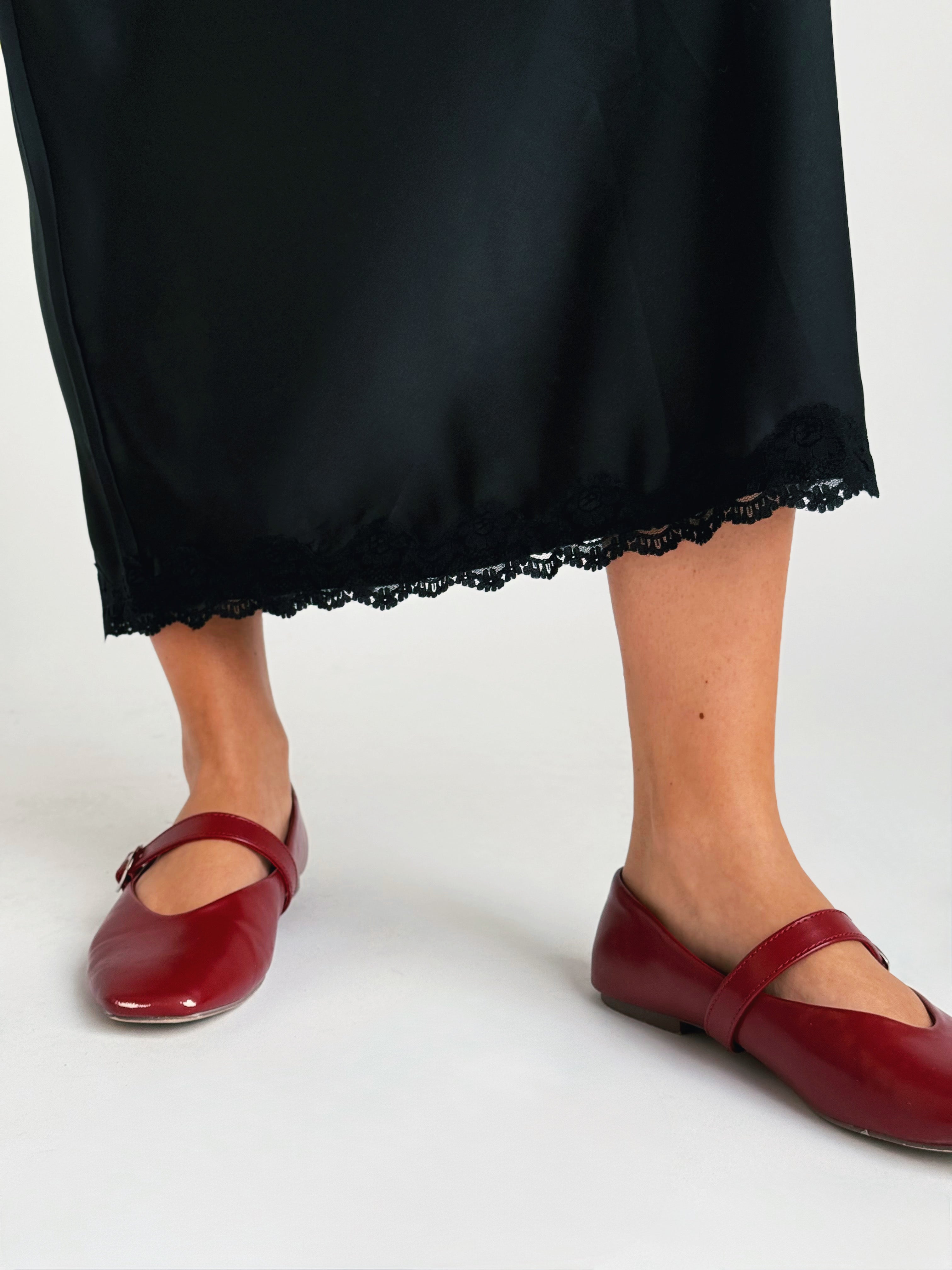 Gracella Satin Midi Skirt - BLACK - willows clothing MIDI SKIRT