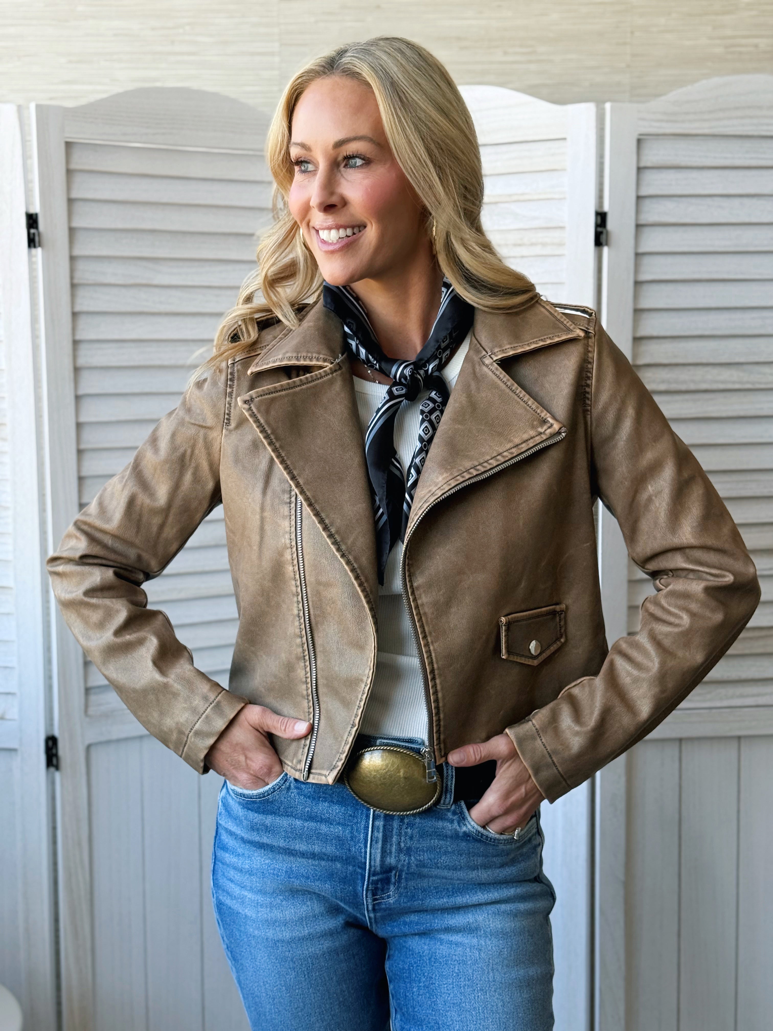 Grease Lightning Moto Jacket - TAUPE WASHED - willows clothing LEATHER JACKET